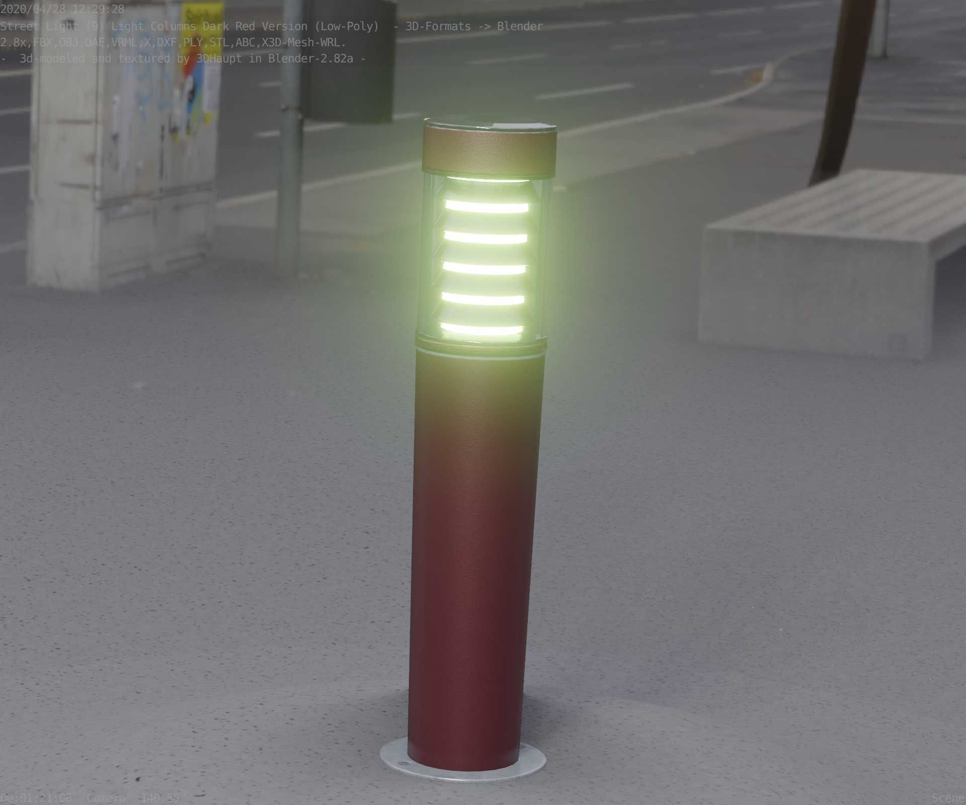 Dark Red Light-Column -20- Street-Light 9 Low-poly 3D model_50