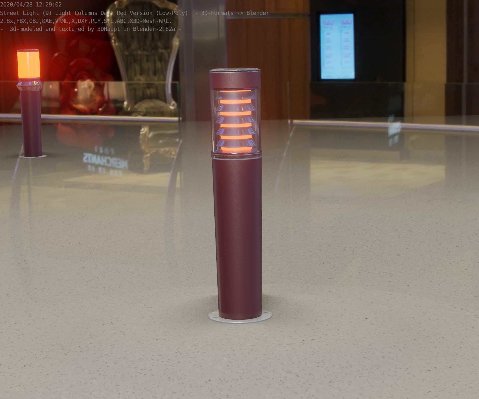 Dark Red Light-Column -20- Street-Light 9 Low-poly 3D model_6