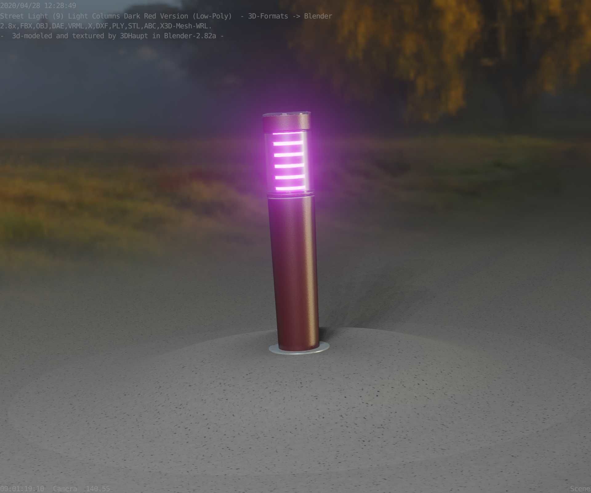 Dark Red Light-Column -20- Street-Light 9 Low-poly 3D model_20