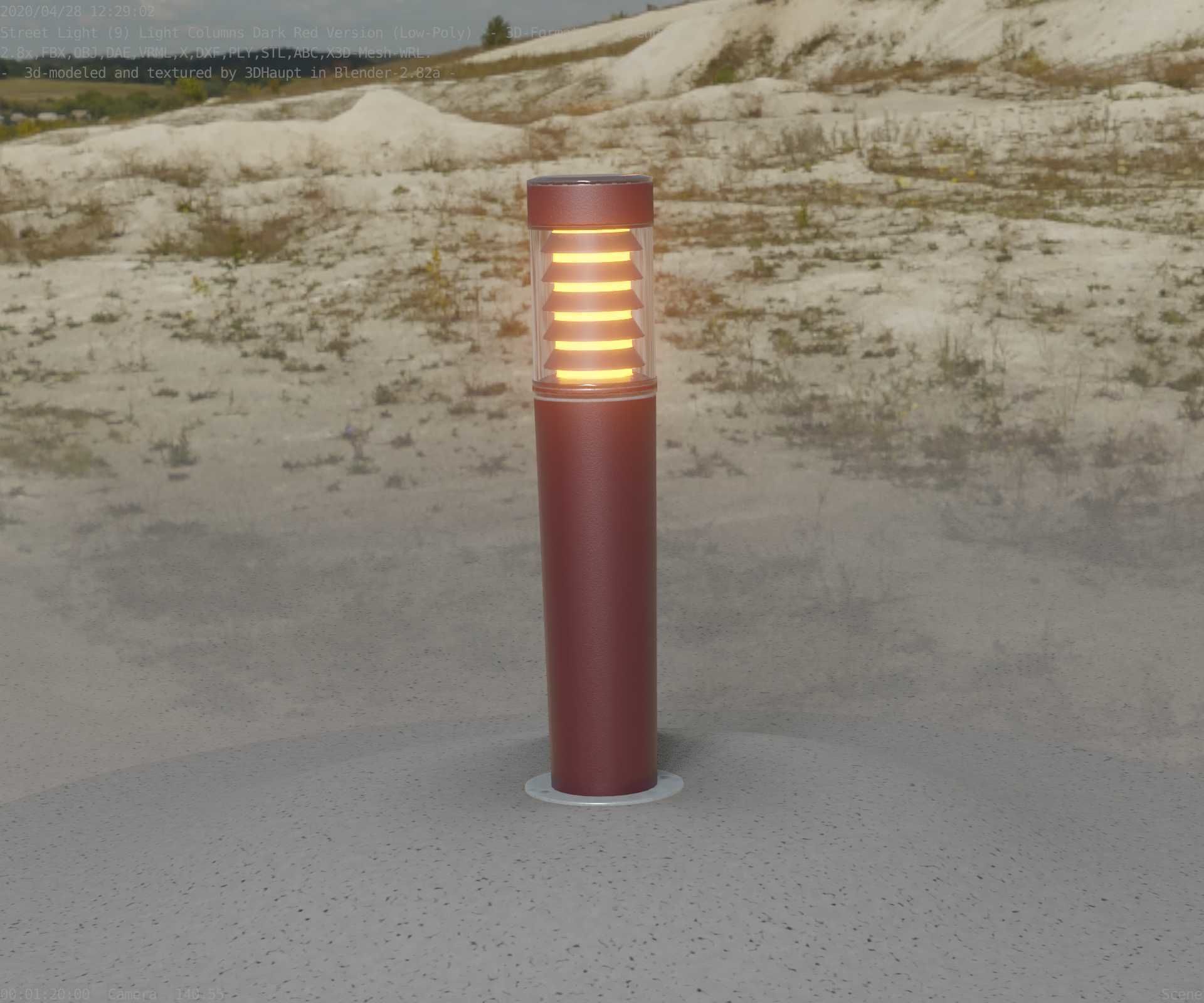 Dark Red Light-Column -20- Street-Light 9 Low-poly 3D model_5