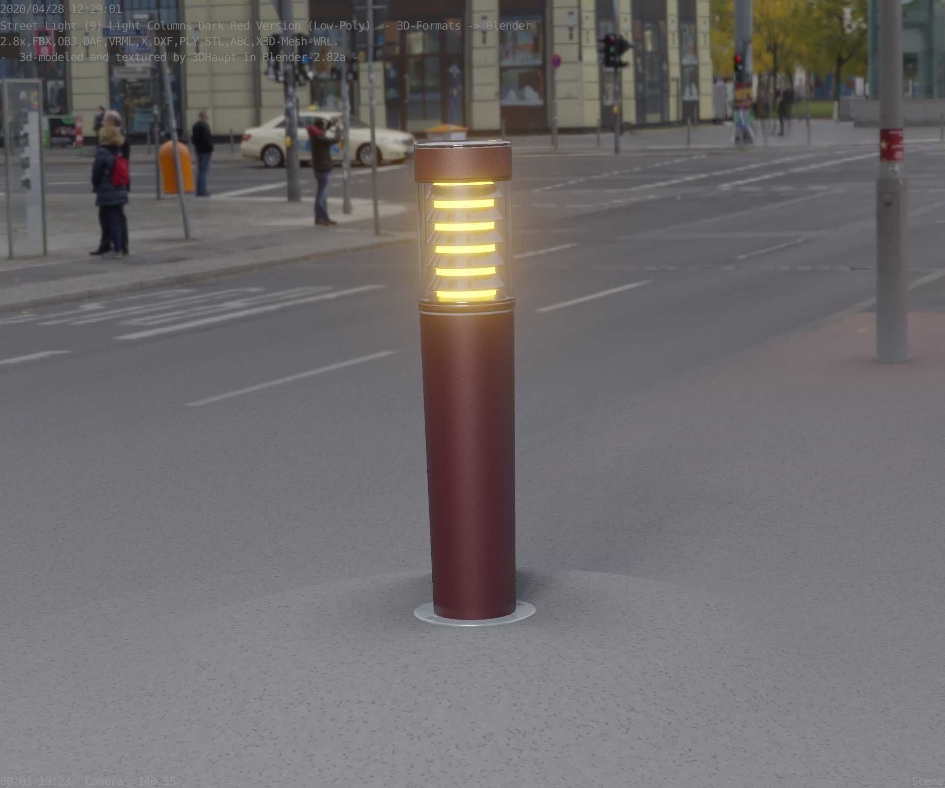 Dark Red Light-Column -20- Street-Light 9 Low-poly 3D model_4