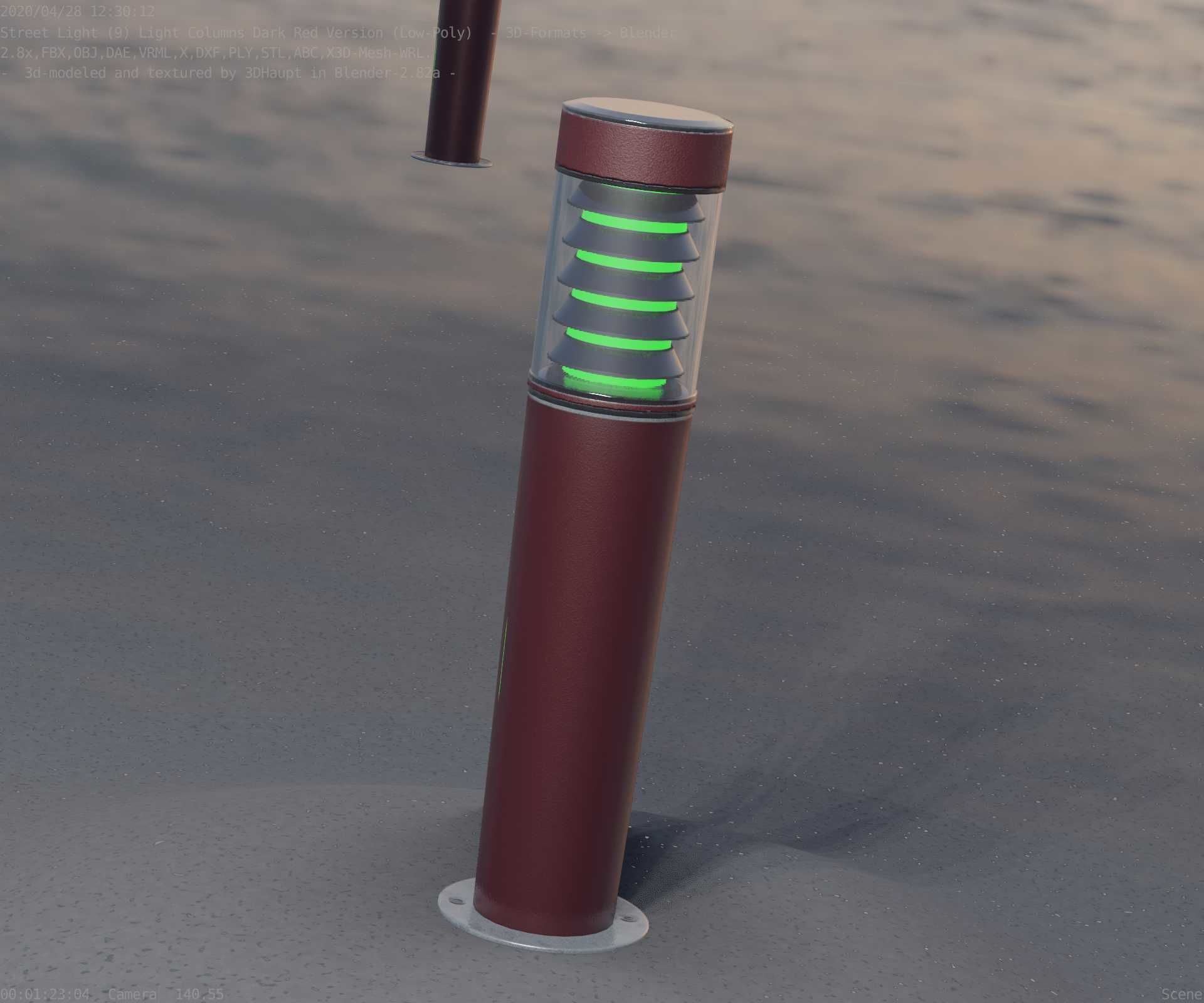 Dark Red Light-Column -20- Street-Light 9 Low-poly 3D model_97