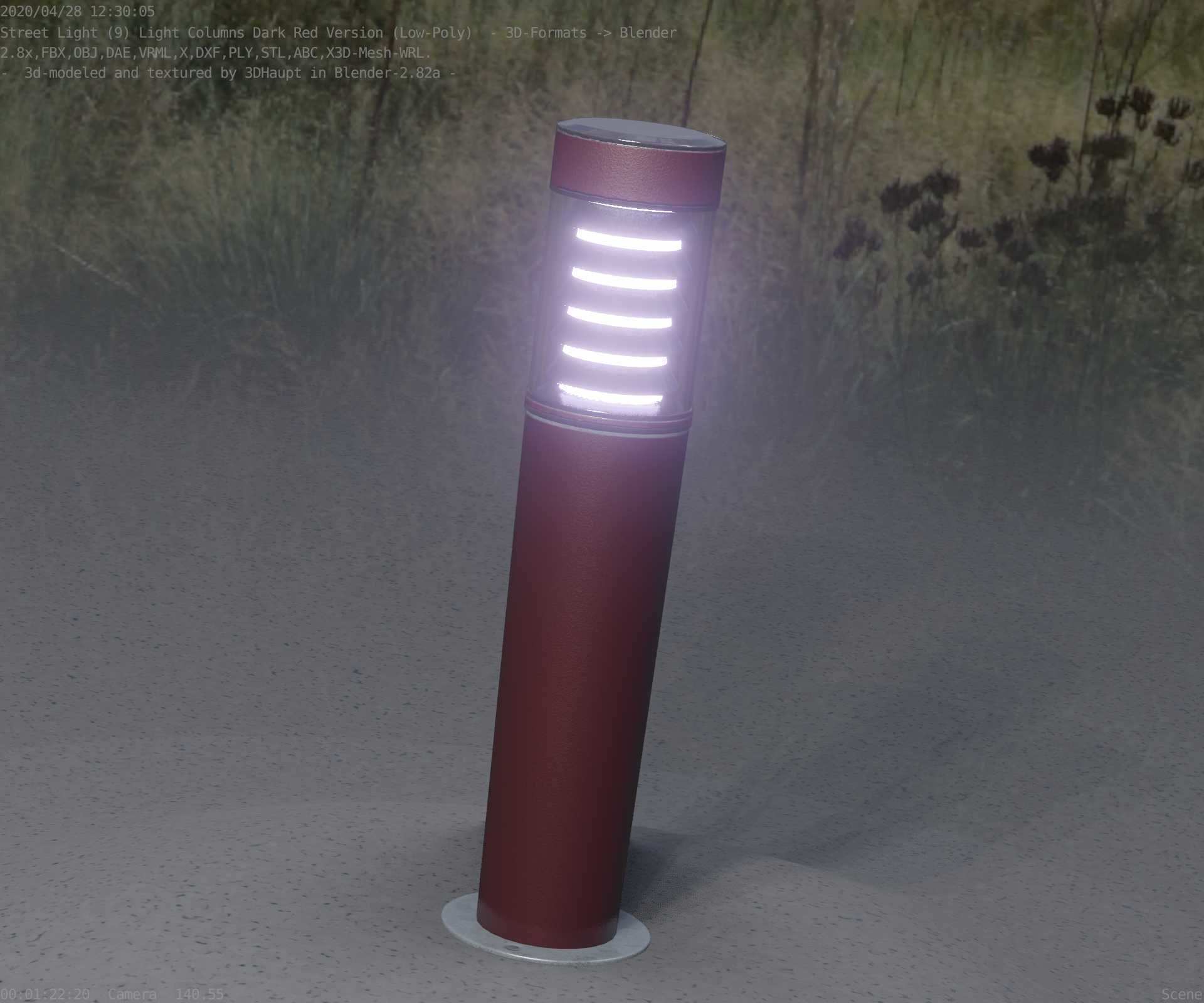 Dark Red Light-Column -20- Street-Light 9 Low-poly 3D model_89