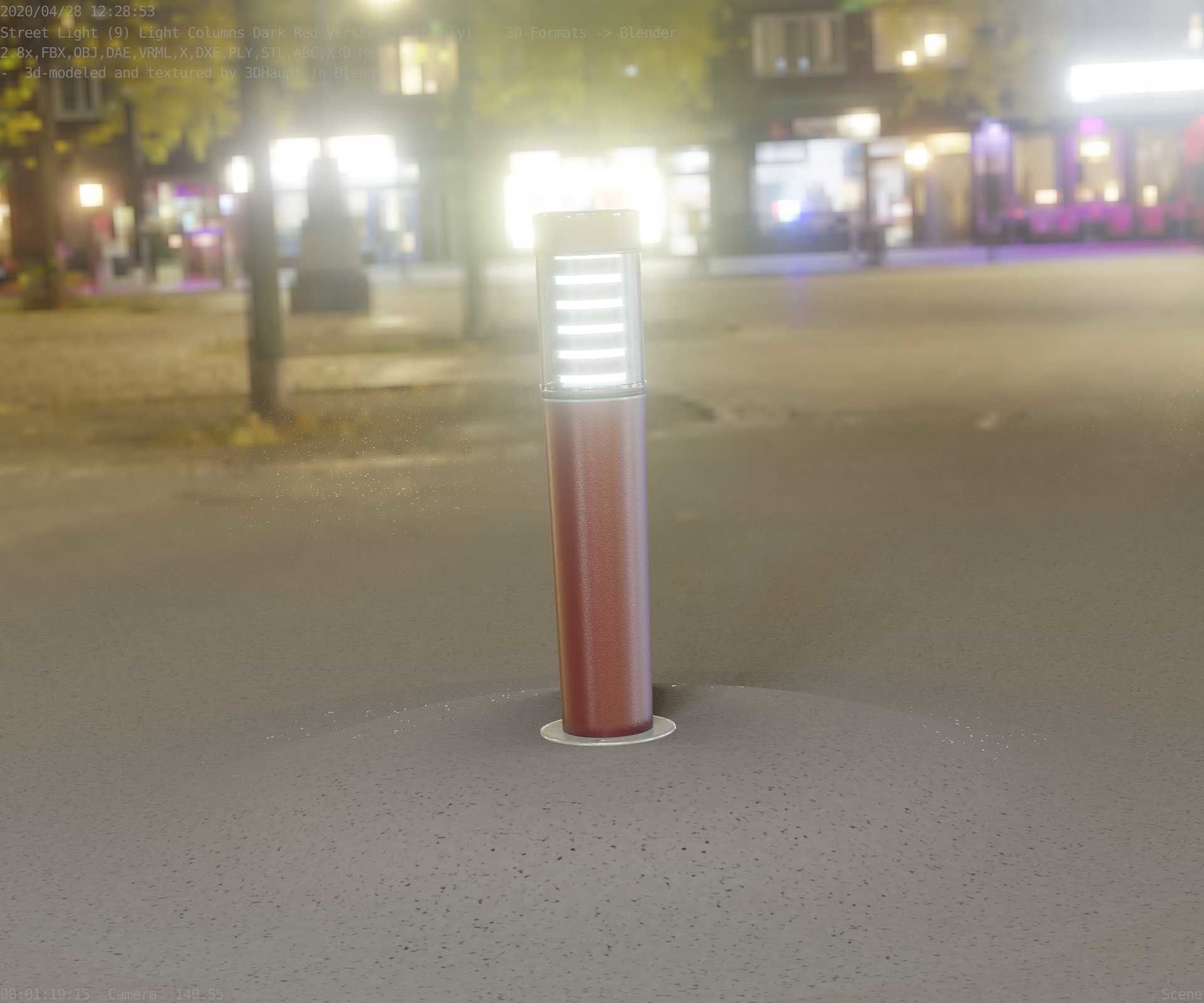 Dark Red Light-Column -20- Street-Light 9 Low-poly 3D model_25
