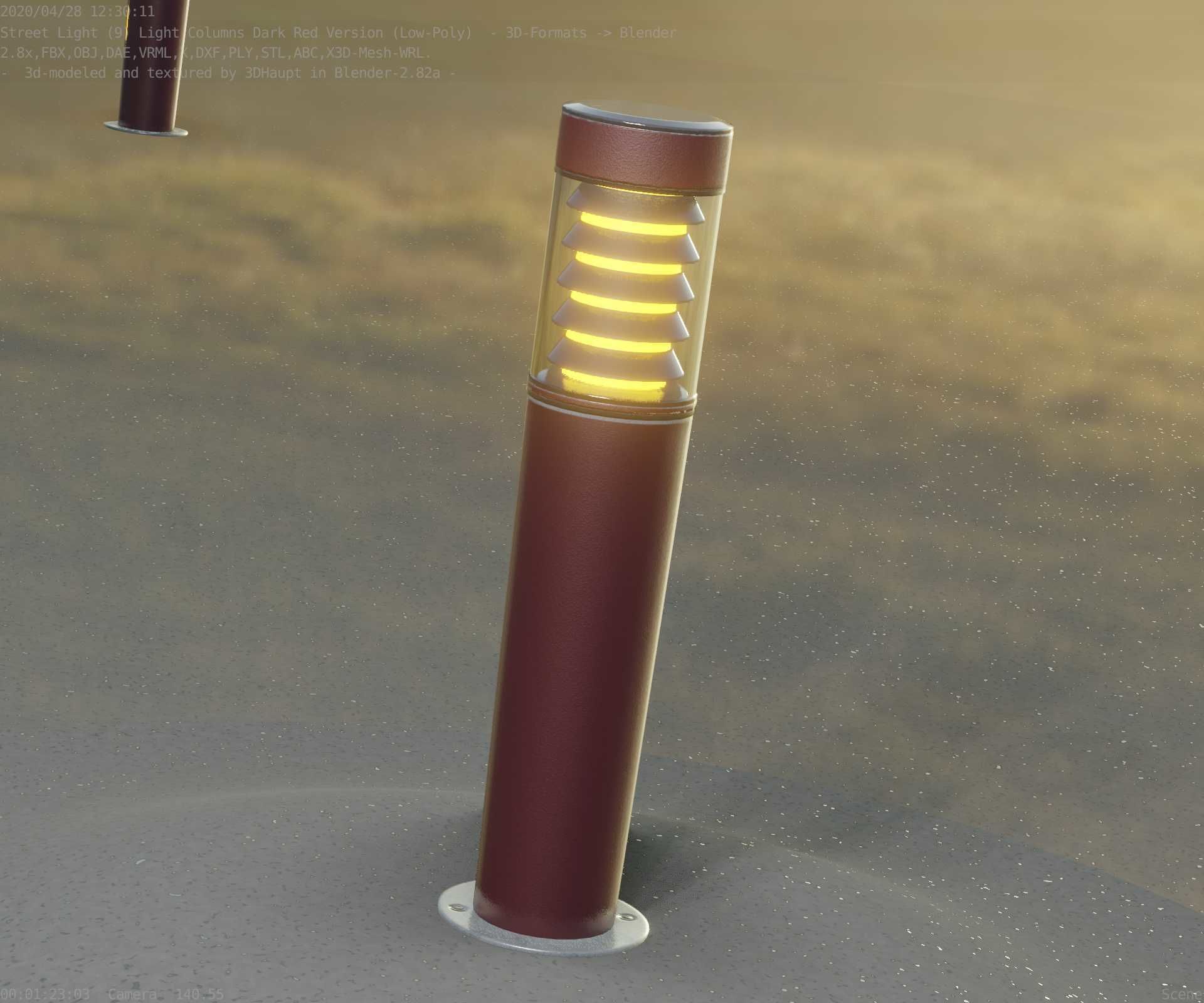 Dark Red Light-Column -20- Street-Light 9 Low-poly 3D model_96
