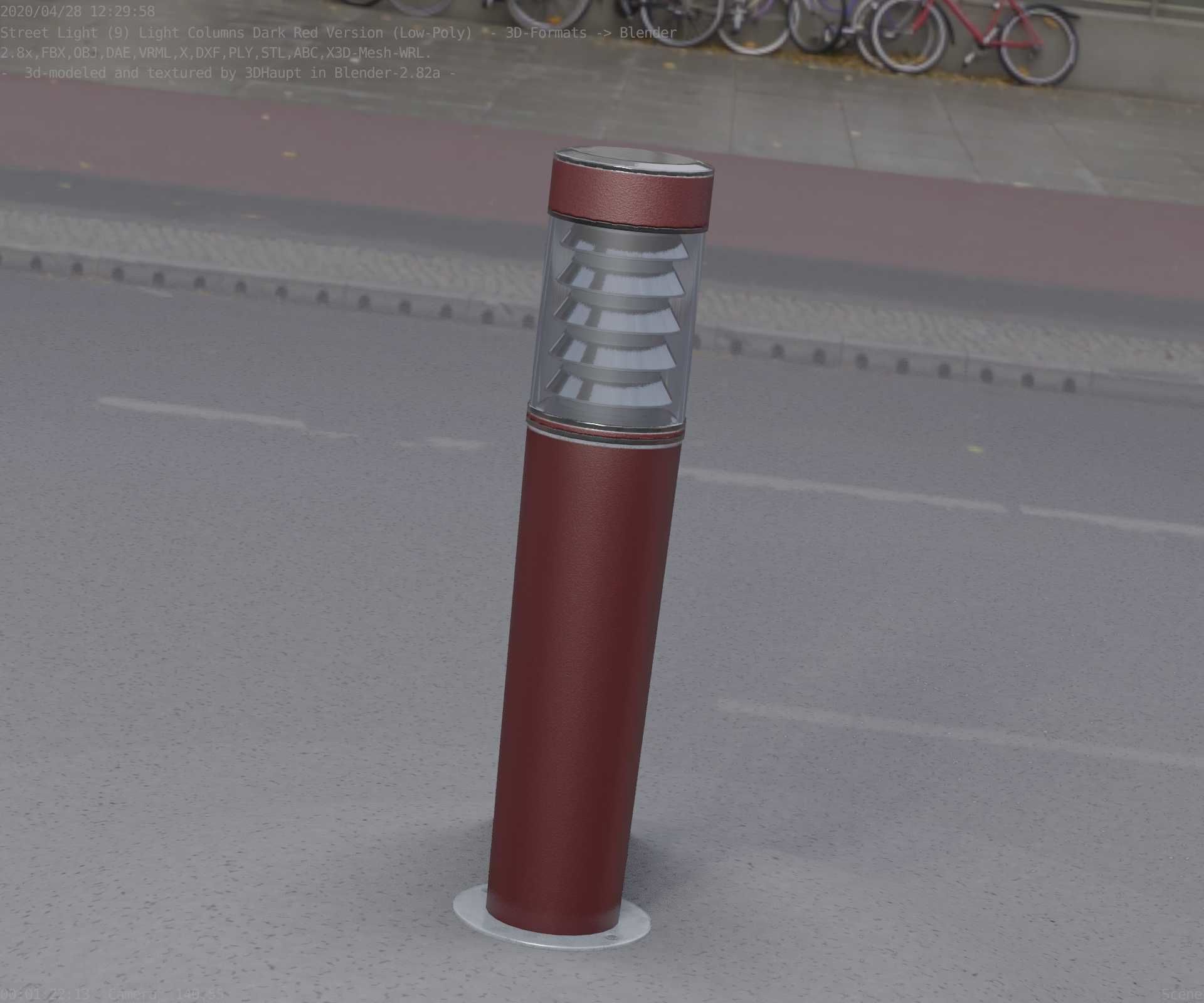 Dark Red Light-Column -20- Street-Light 9 Low-poly 3D model_81