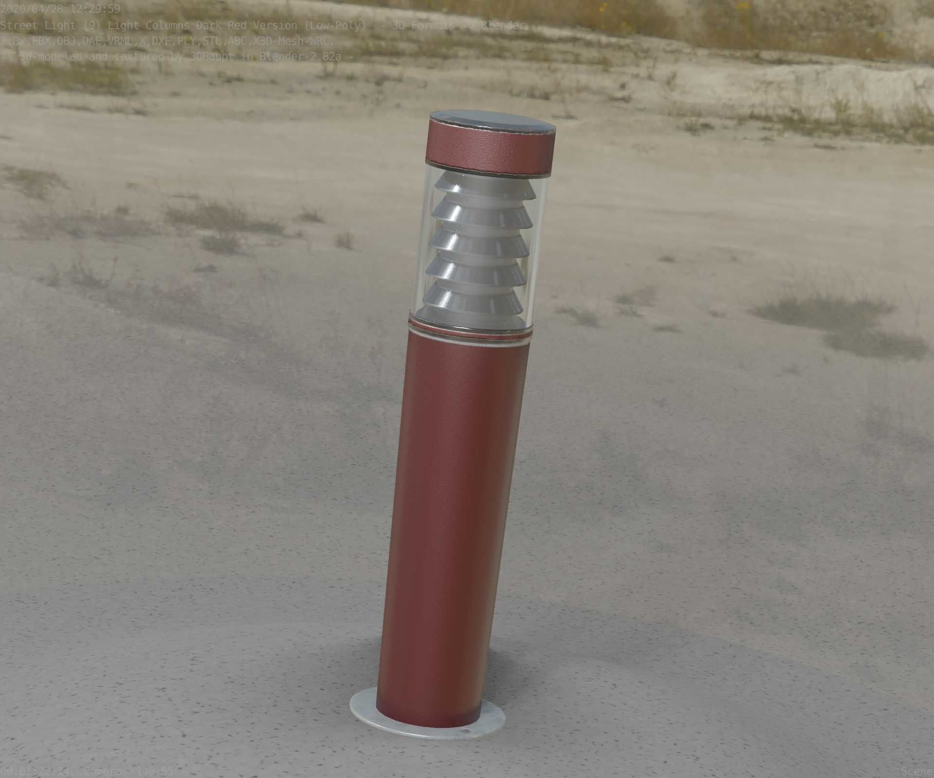 Dark Red Light-Column -20- Street-Light 9 Low-poly 3D model_82