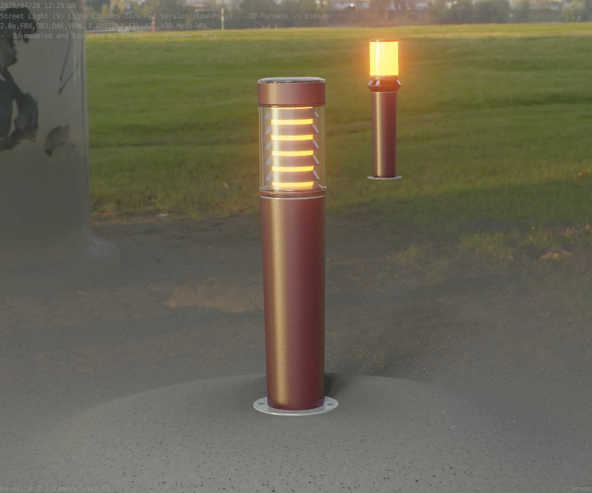 Dark Red Light-Column -20- Street-Light 9 Low-poly 3D model_10