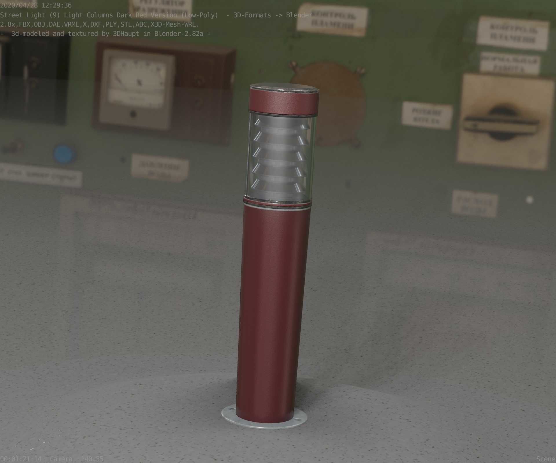Dark Red Light-Column -20- Street-Light 9 Low-poly 3D model_58