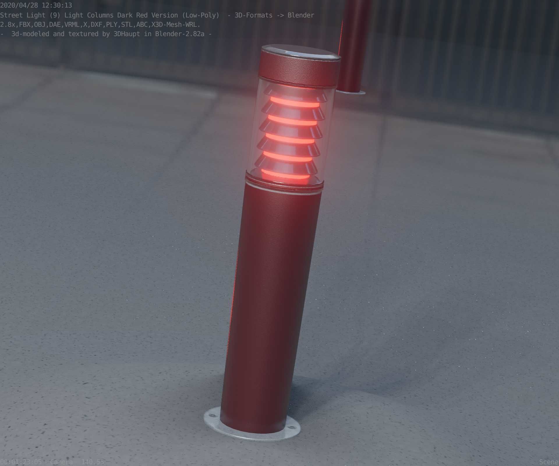 Dark Red Light-Column -20- Street-Light 9 Low-poly 3D model_98