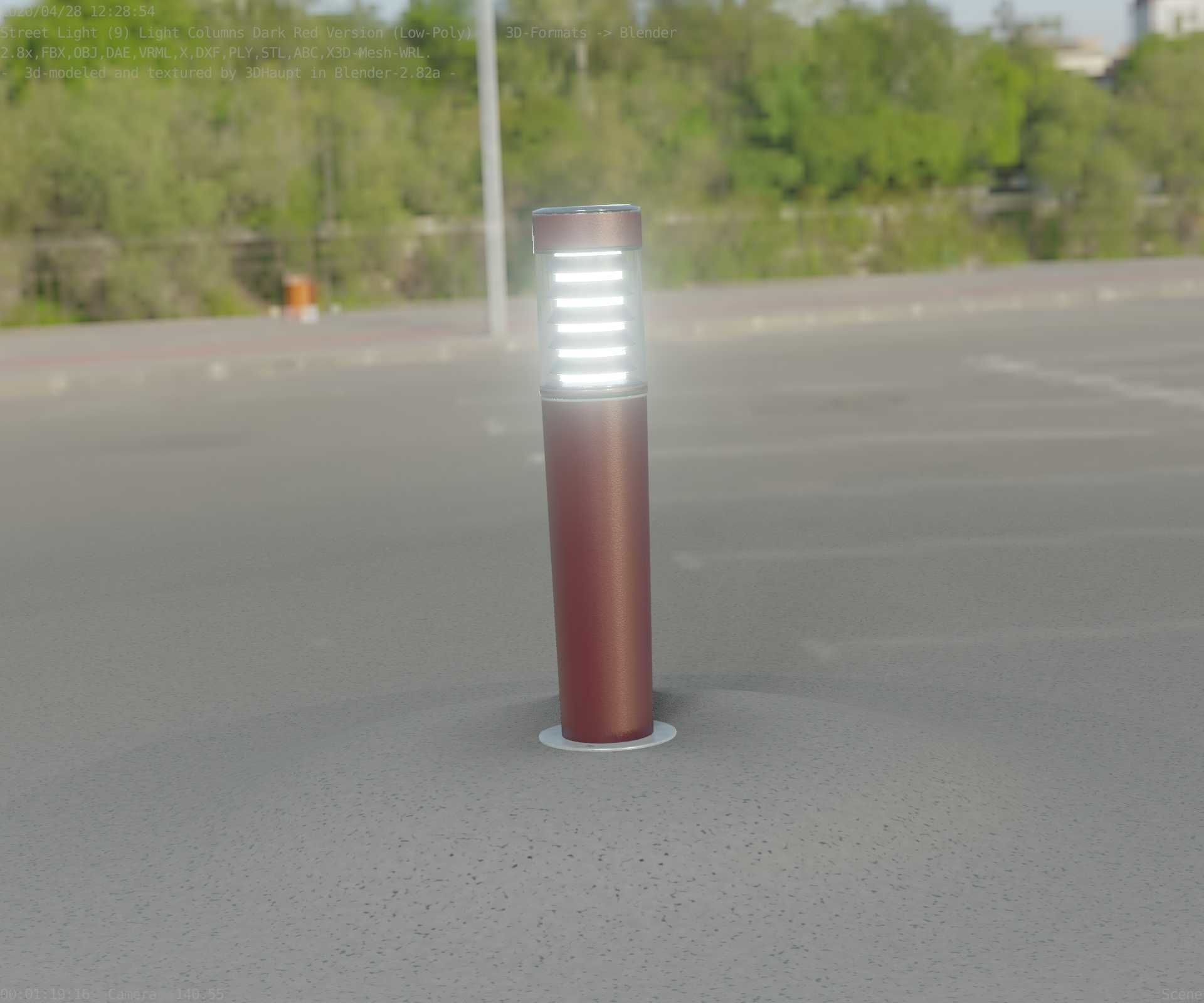 Dark Red Light-Column -20- Street-Light 9 Low-poly 3D model_26