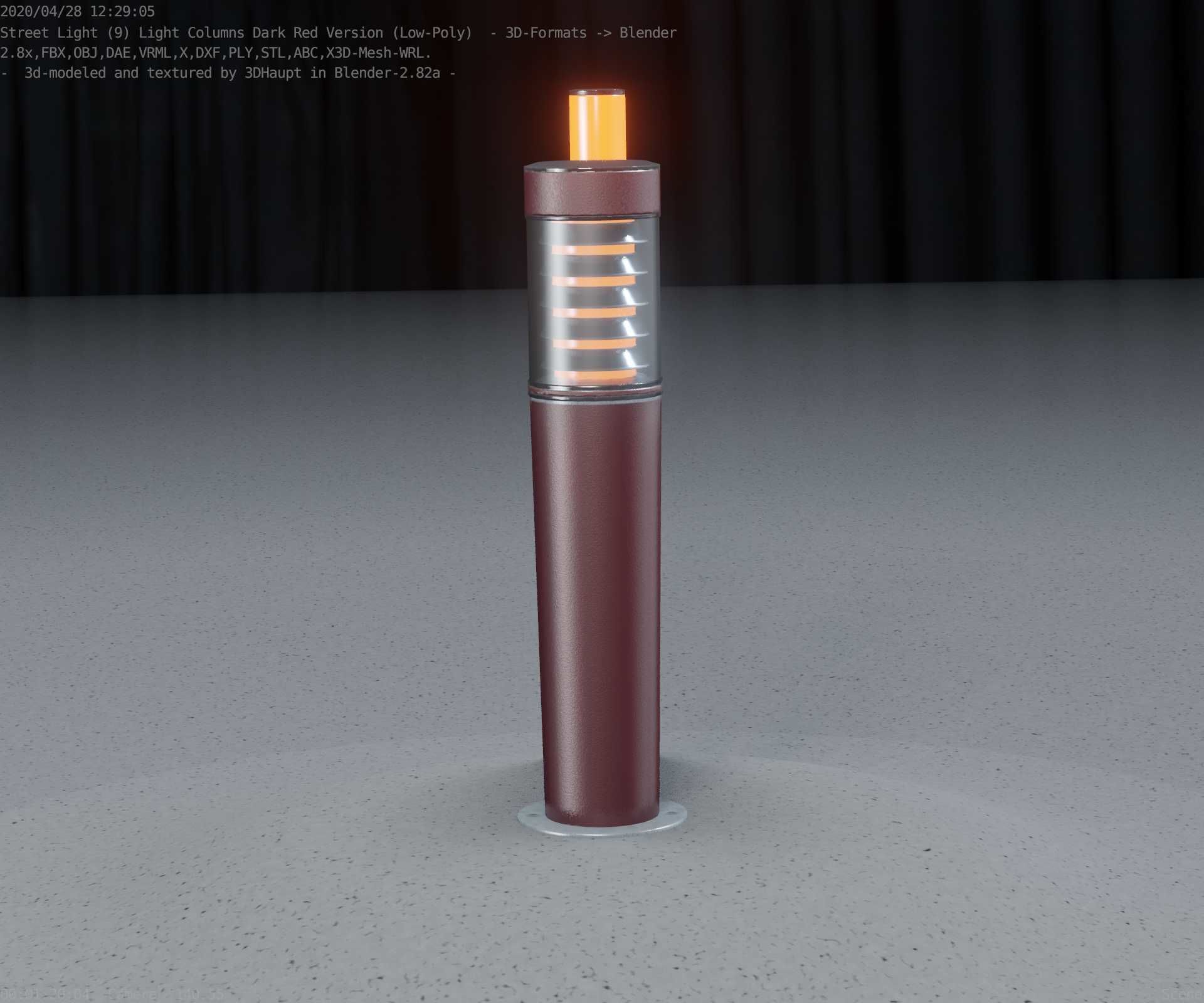 Dark Red Light-Column -20- Street-Light 9 Low-poly 3D model_9