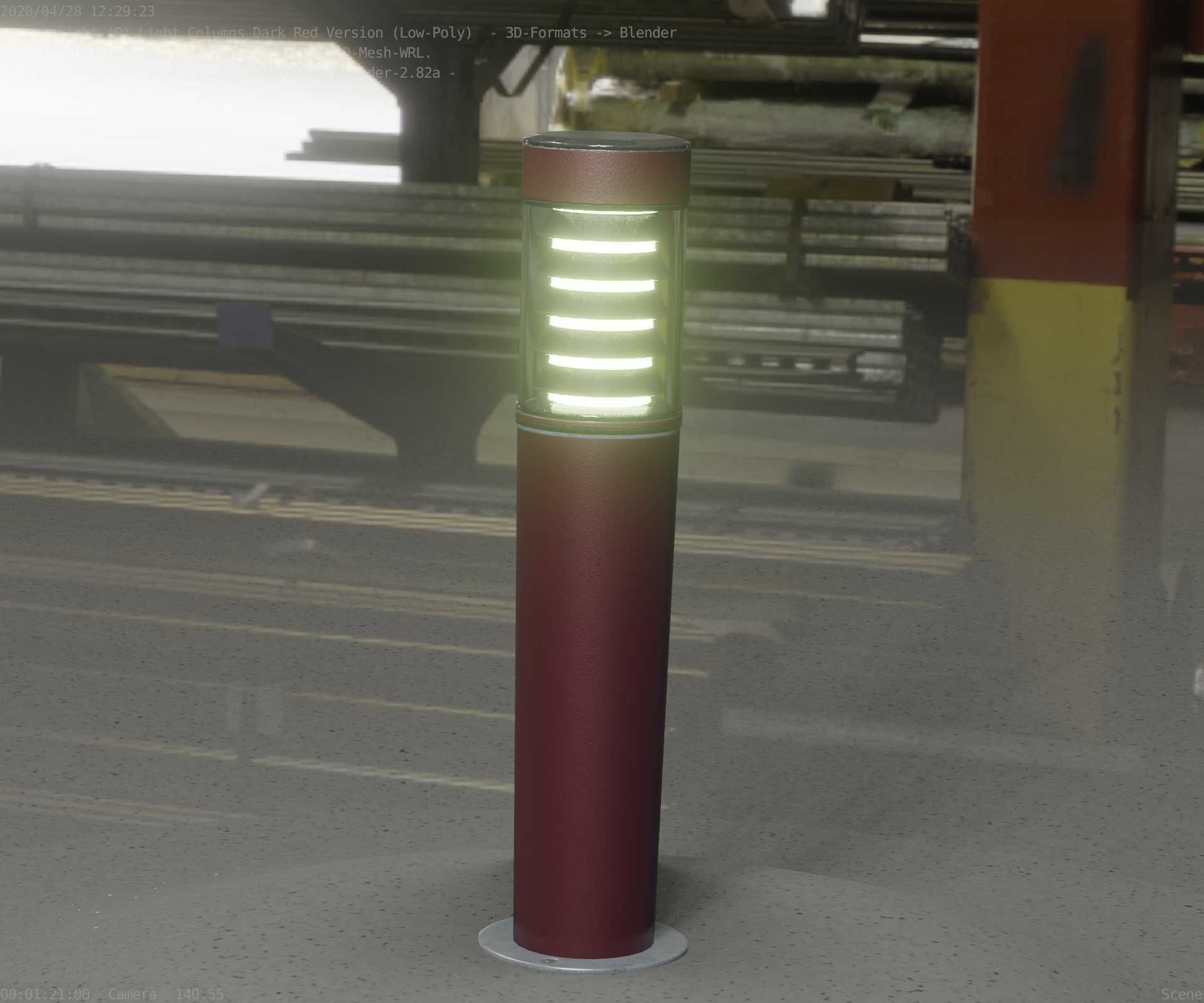 Dark Red Light-Column -20- Street-Light 9 Low-poly 3D model_44