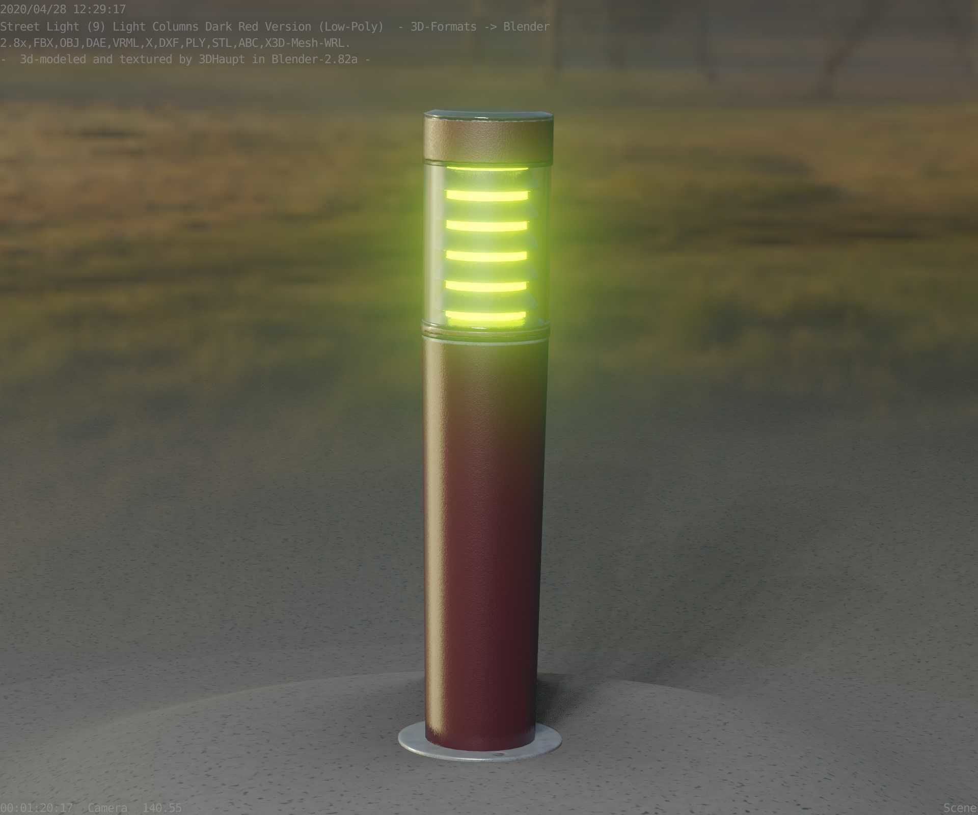 Dark Red Light-Column -20- Street-Light 9 Low-poly 3D model_37