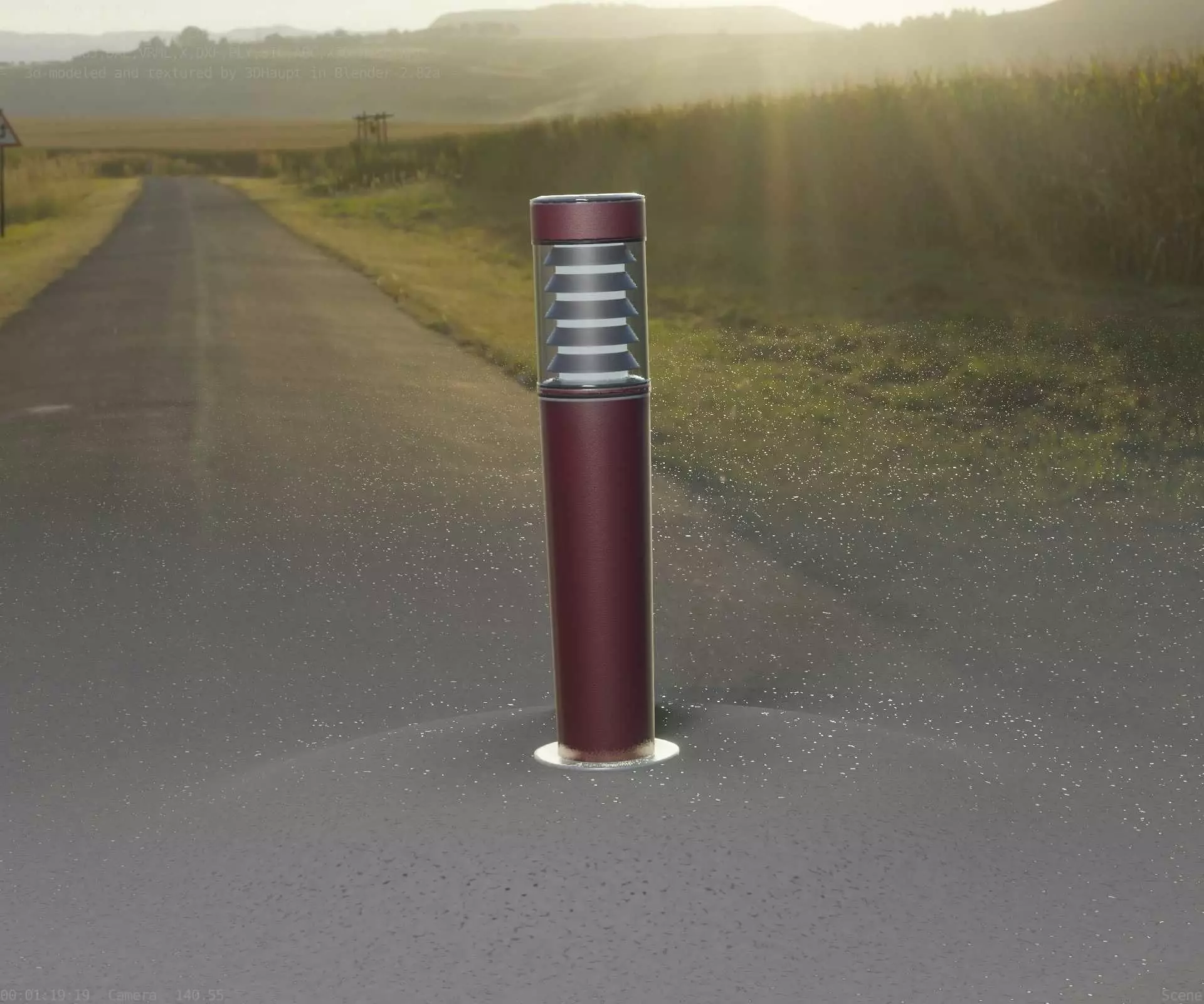 Dark Red Light-Column -20- Street-Light 9 Low-poly 3D model_0
