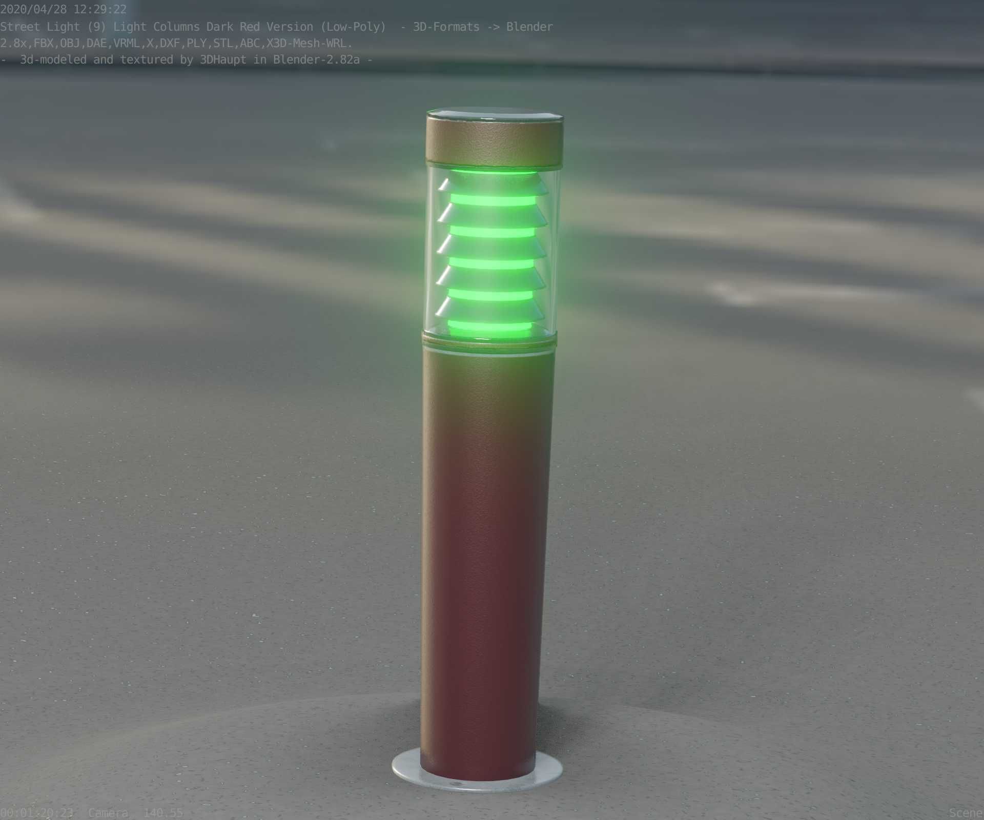 Dark Red Light-Column -20- Street-Light 9 Low-poly 3D model_43