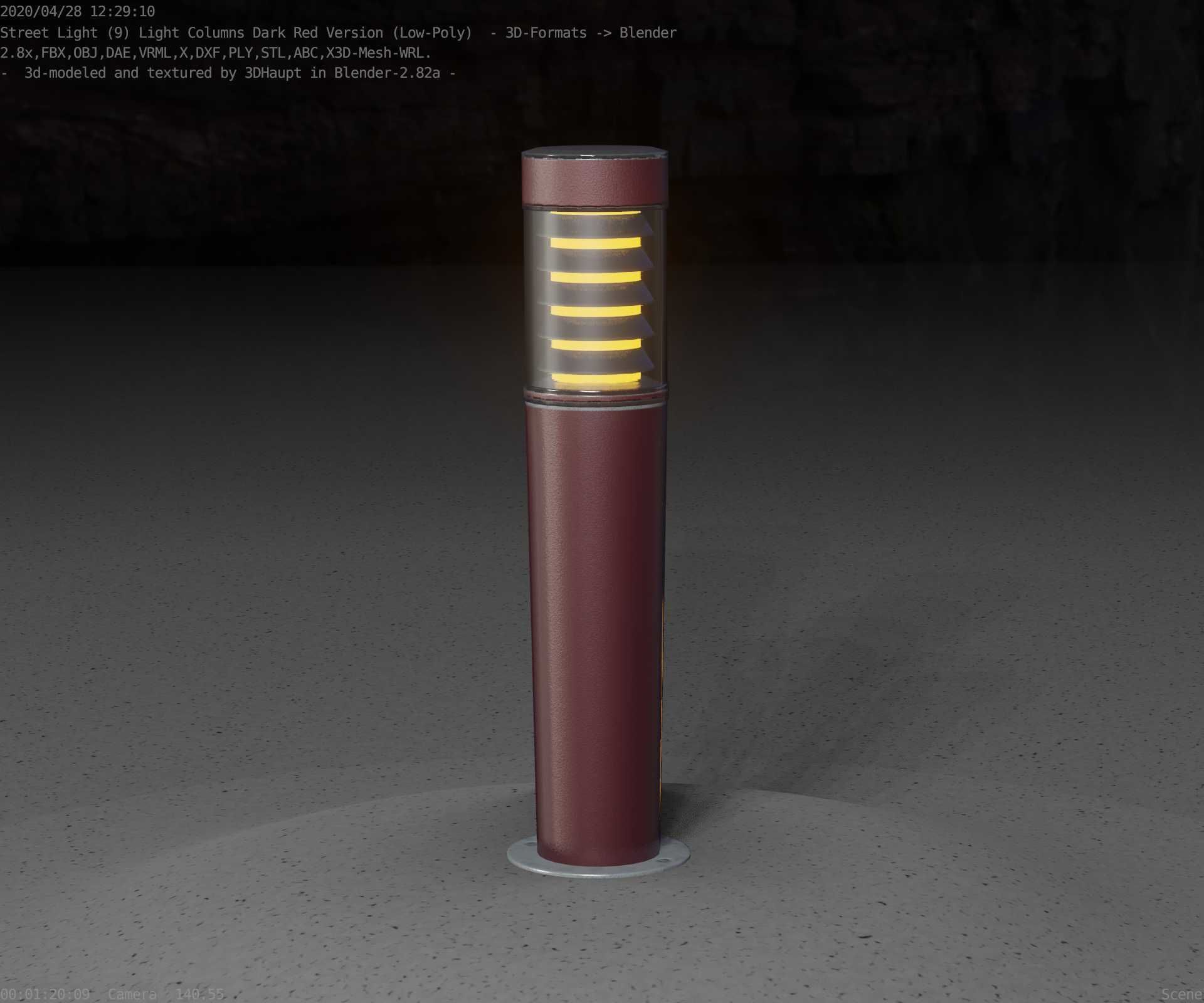 Dark Red Light-Column -20- Street-Light 9 Low-poly 3D model_29