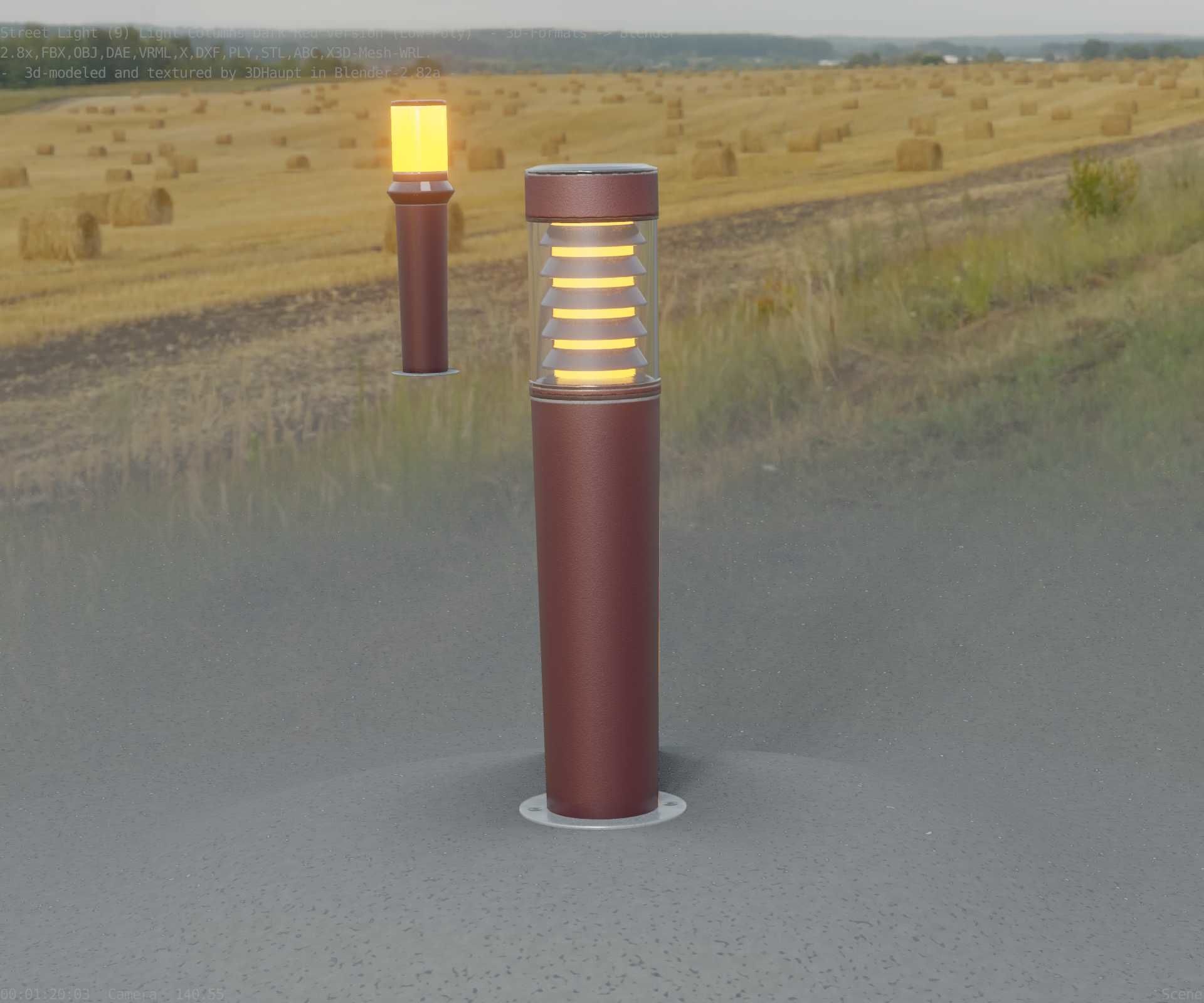 Dark Red Light-Column -20- Street-Light 9 Low-poly 3D model_8