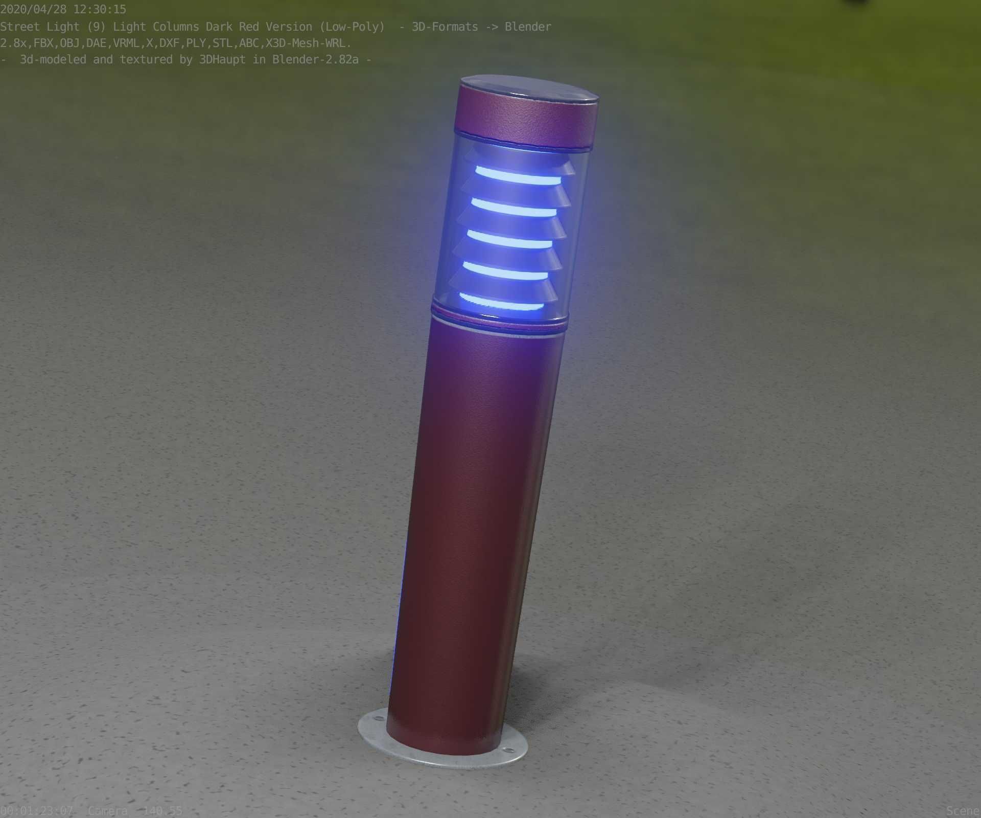 Dark Red Light-Column -20- Street-Light 9 Low-poly 3D model_100