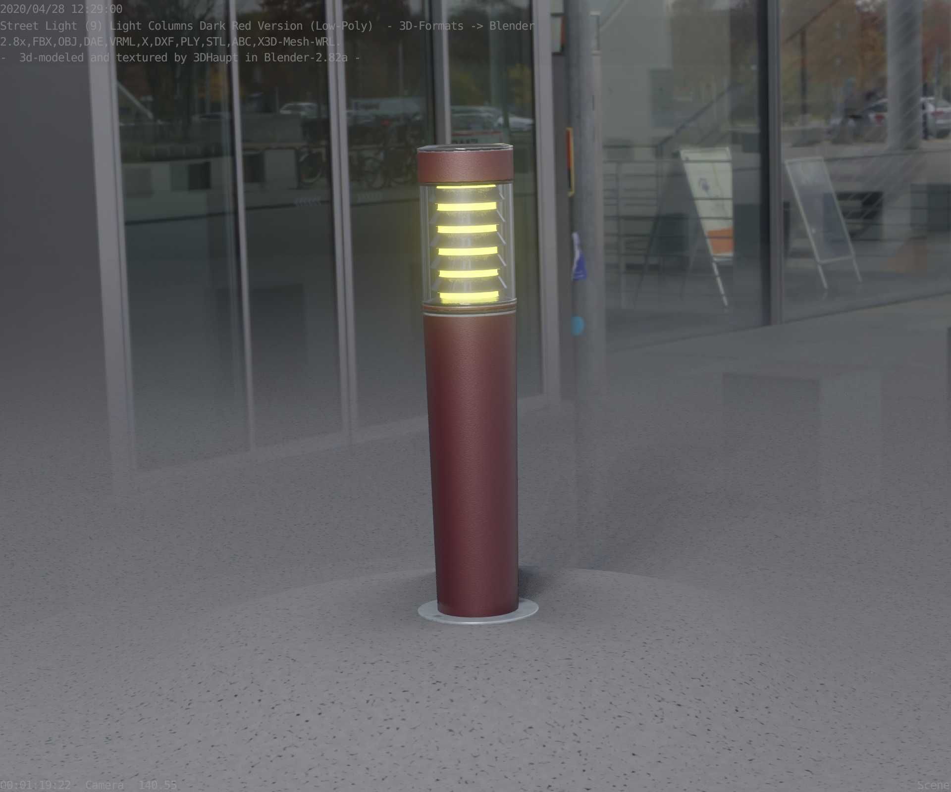 Dark Red Light-Column -20- Street-Light 9 Low-poly 3D model_3
