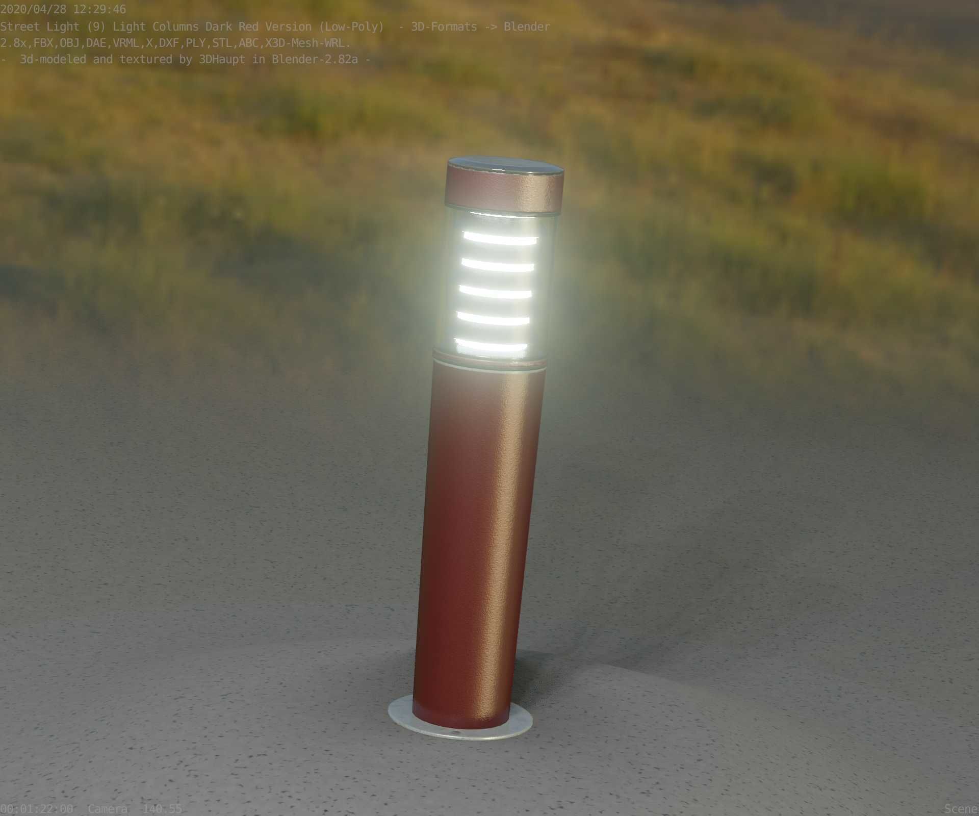 Dark Red Light-Column -20- Street-Light 9 Low-poly 3D model_68