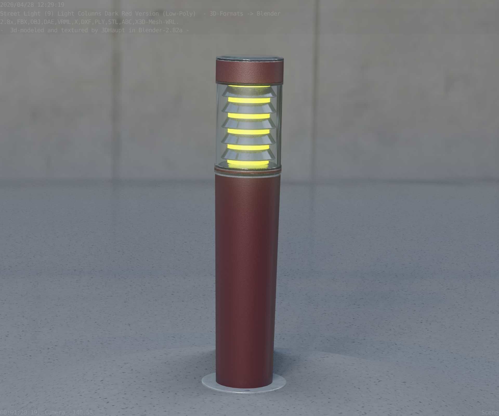 Dark Red Light-Column -20- Street-Light 9 Low-poly 3D model_39