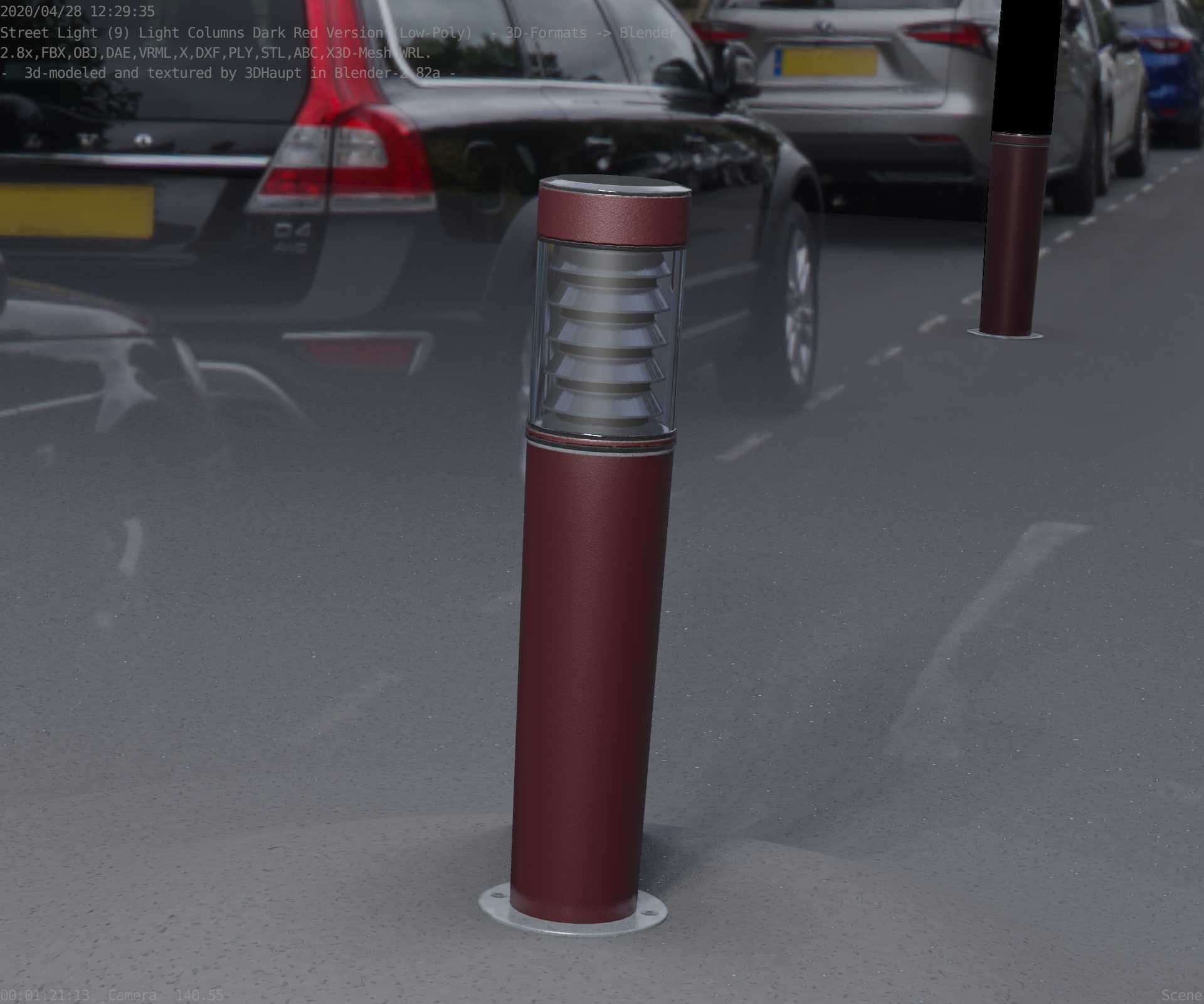 Dark Red Light-Column -20- Street-Light 9 Low-poly 3D model_57