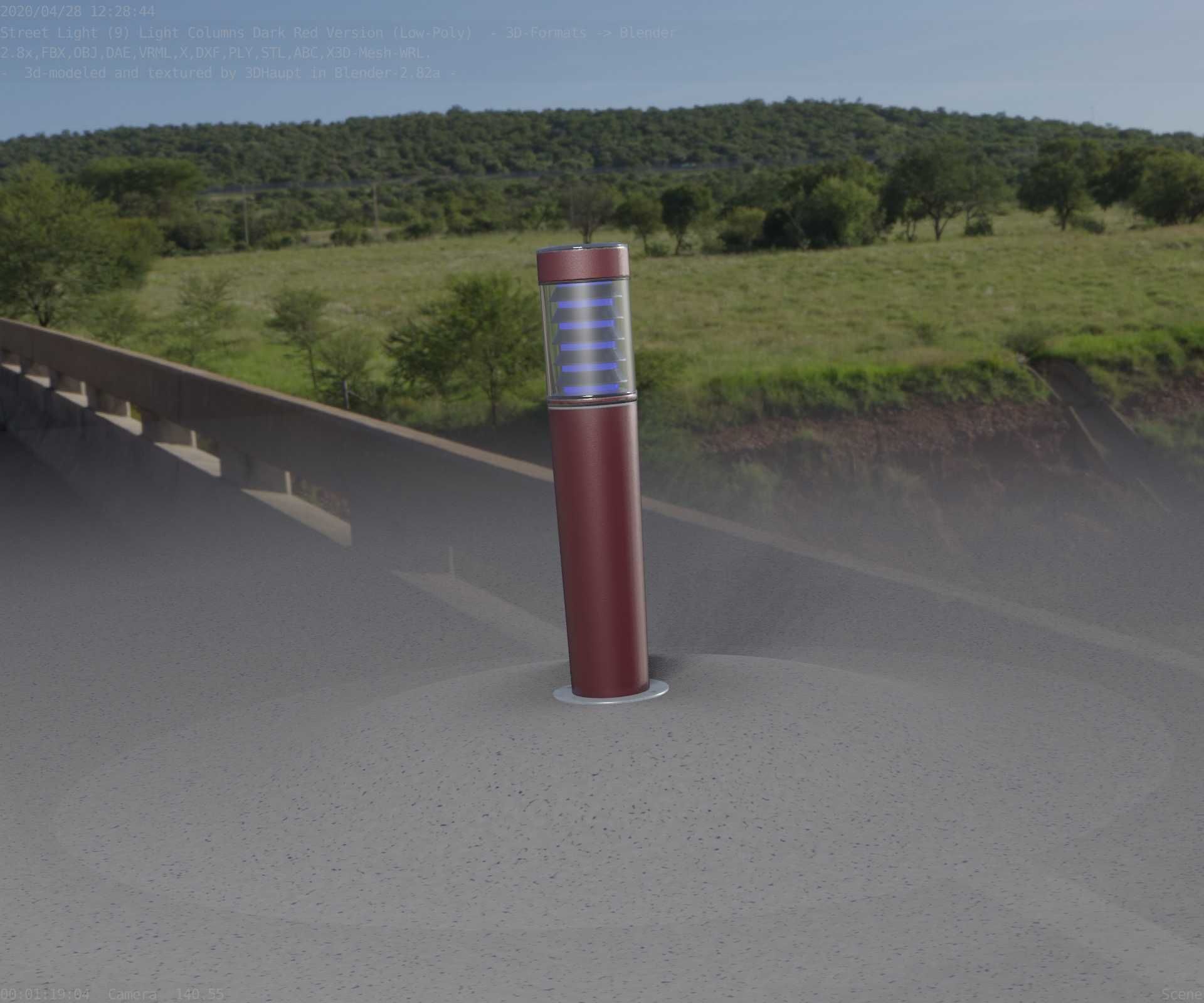 Dark Red Light-Column -20- Street-Light 9 Low-poly 3D model_14