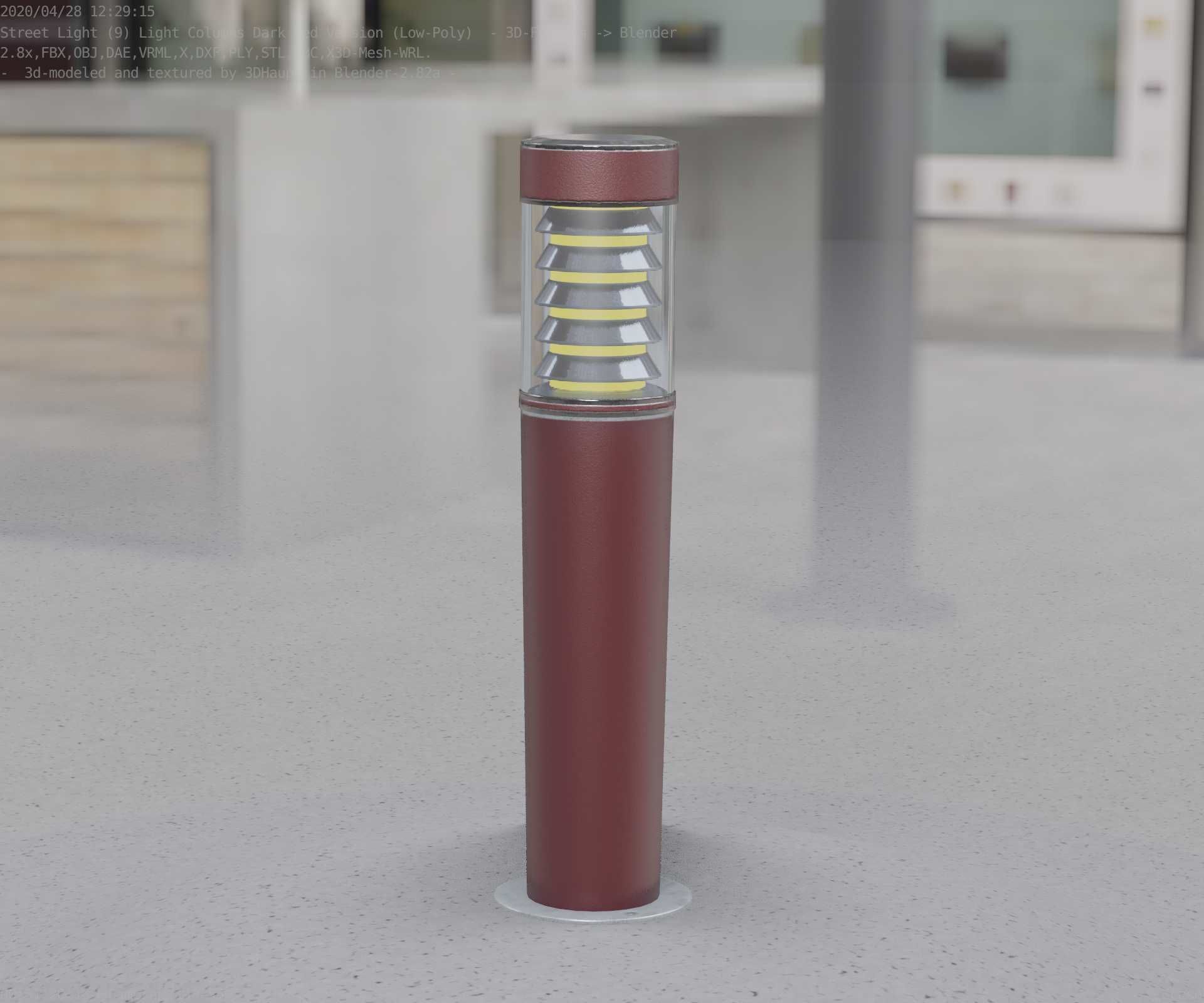 Dark Red Light-Column -20- Street-Light 9 Low-poly 3D model_35