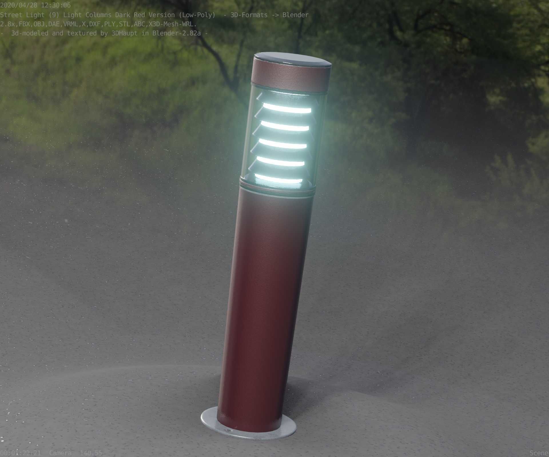 Dark Red Light-Column -20- Street-Light 9 Low-poly 3D model_90