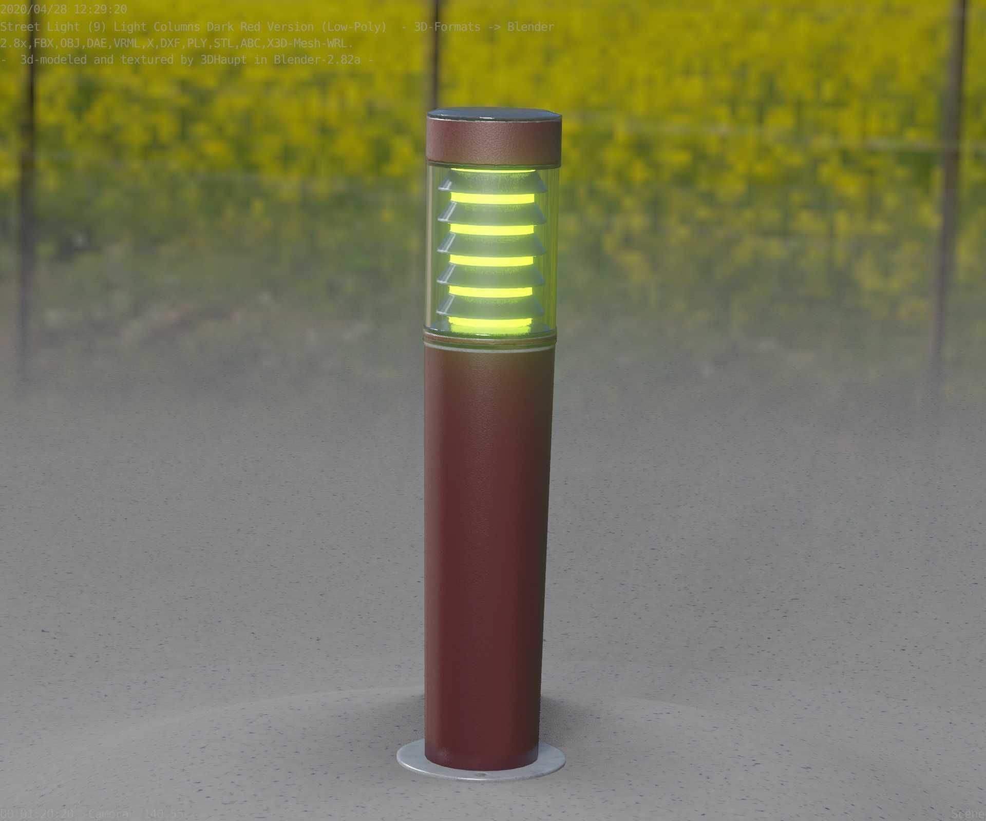 Dark Red Light-Column -20- Street-Light 9 Low-poly 3D model_40