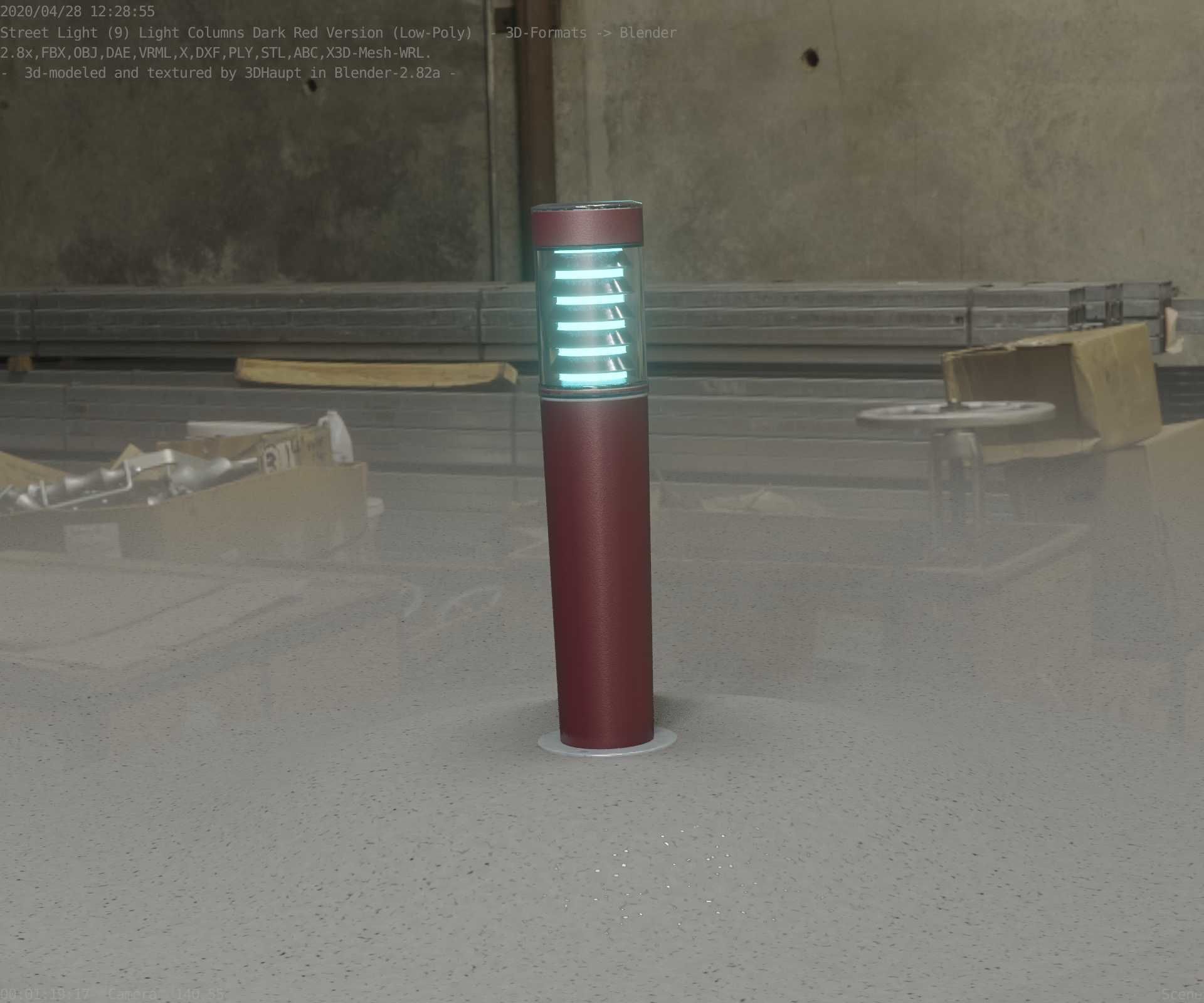 Dark Red Light-Column -20- Street-Light 9 Low-poly 3D model_27