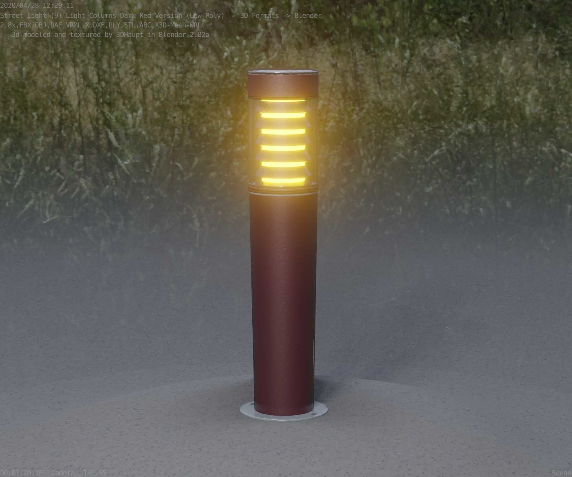 Dark Red Light-Column -20- Street-Light 9 Low-poly 3D model_30