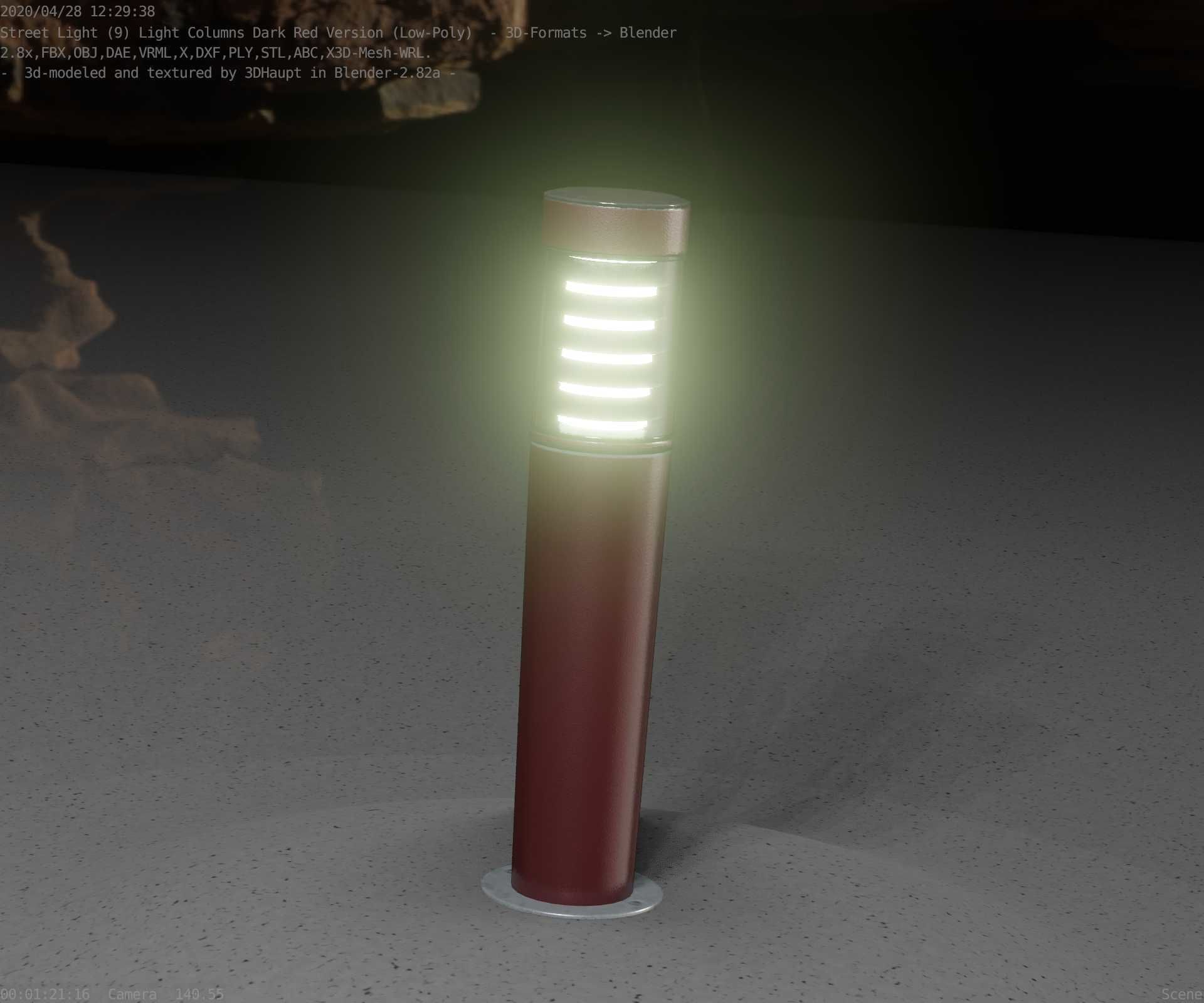 Dark Red Light-Column -20- Street-Light 9 Low-poly 3D model_60