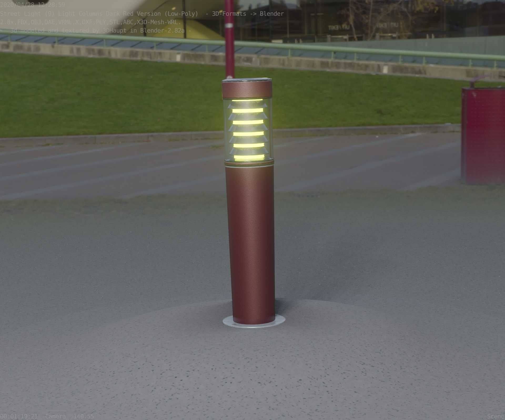 Dark Red Light-Column -20- Street-Light 9 Low-poly 3D model_2