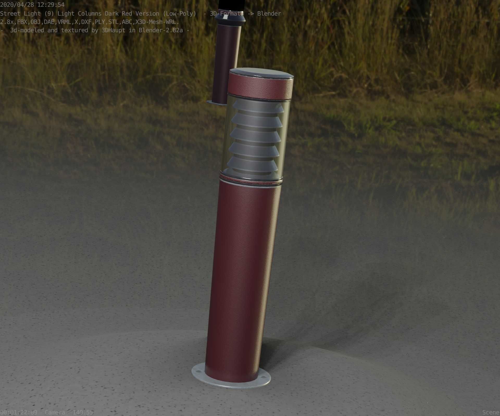 Dark Red Light-Column -20- Street-Light 9 Low-poly 3D model_77