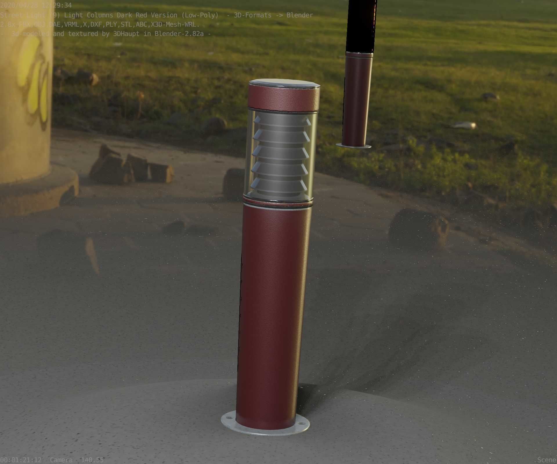 Dark Red Light-Column -20- Street-Light 9 Low-poly 3D model_56