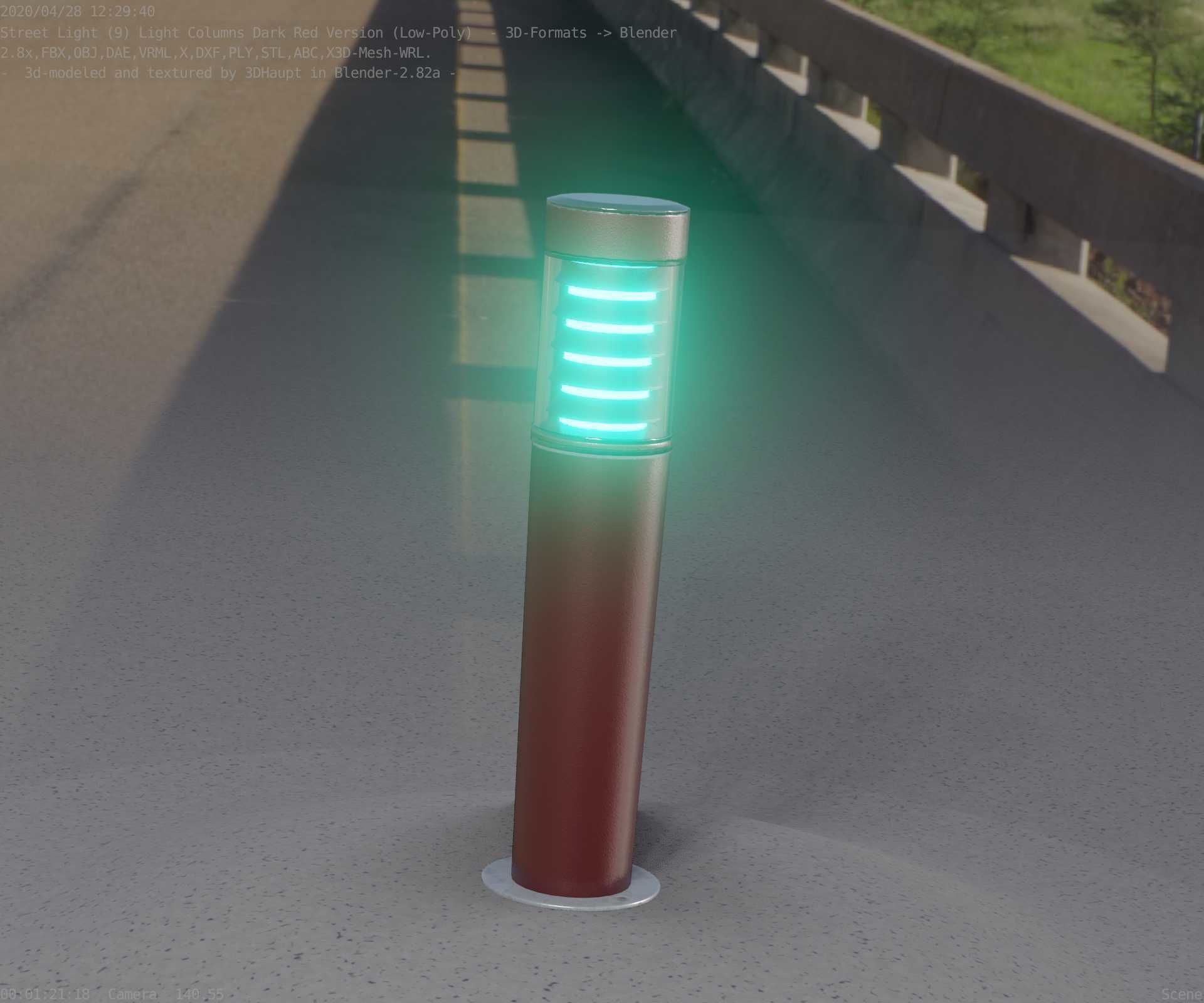 Dark Red Light-Column -20- Street-Light 9 Low-poly 3D model_62