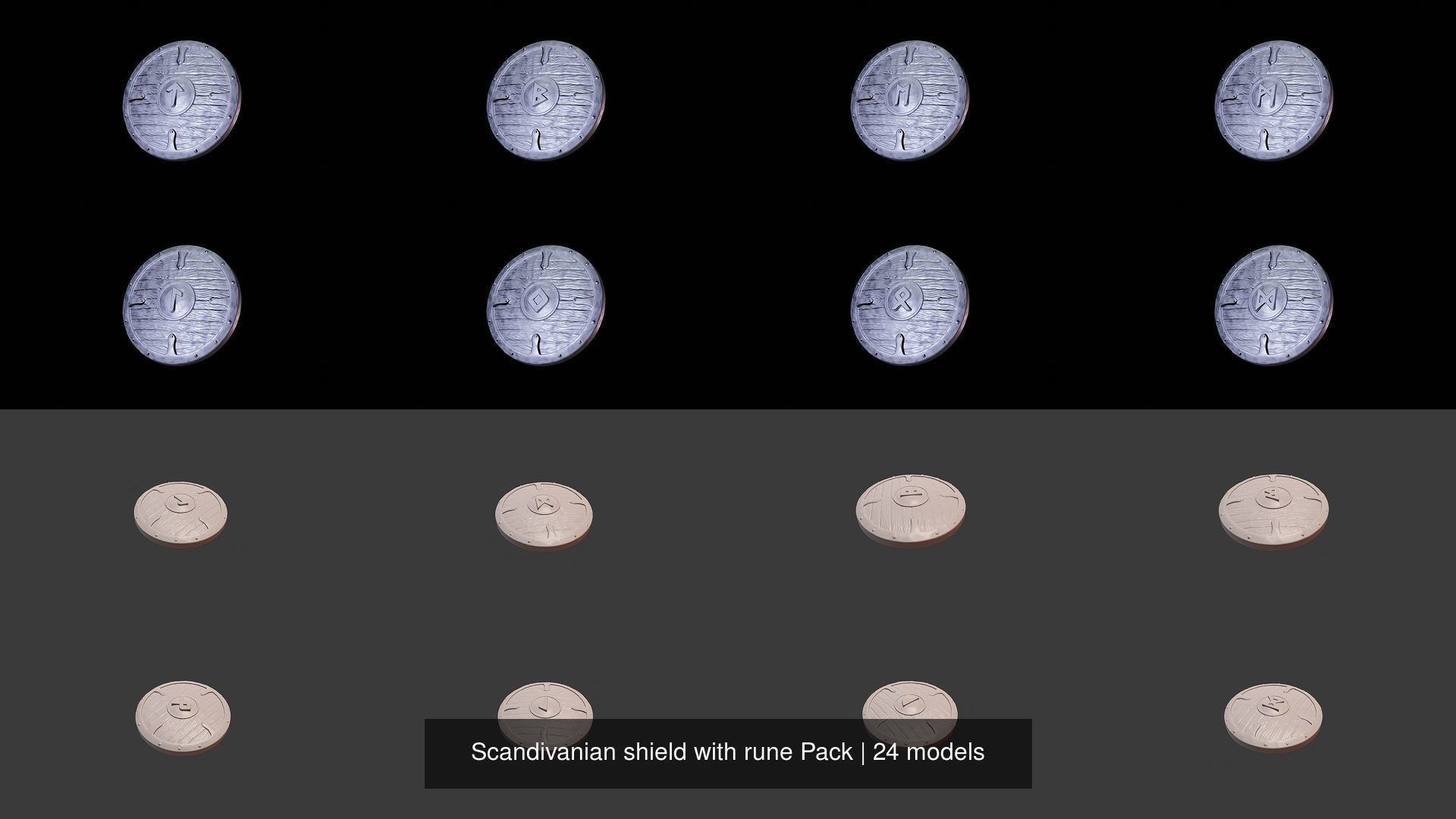 Scandivanian shield with rune Pack 3D Model Collection_2