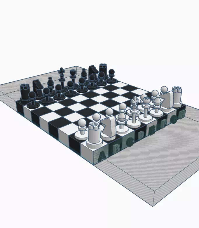 Chess board with pieces 3D model_0