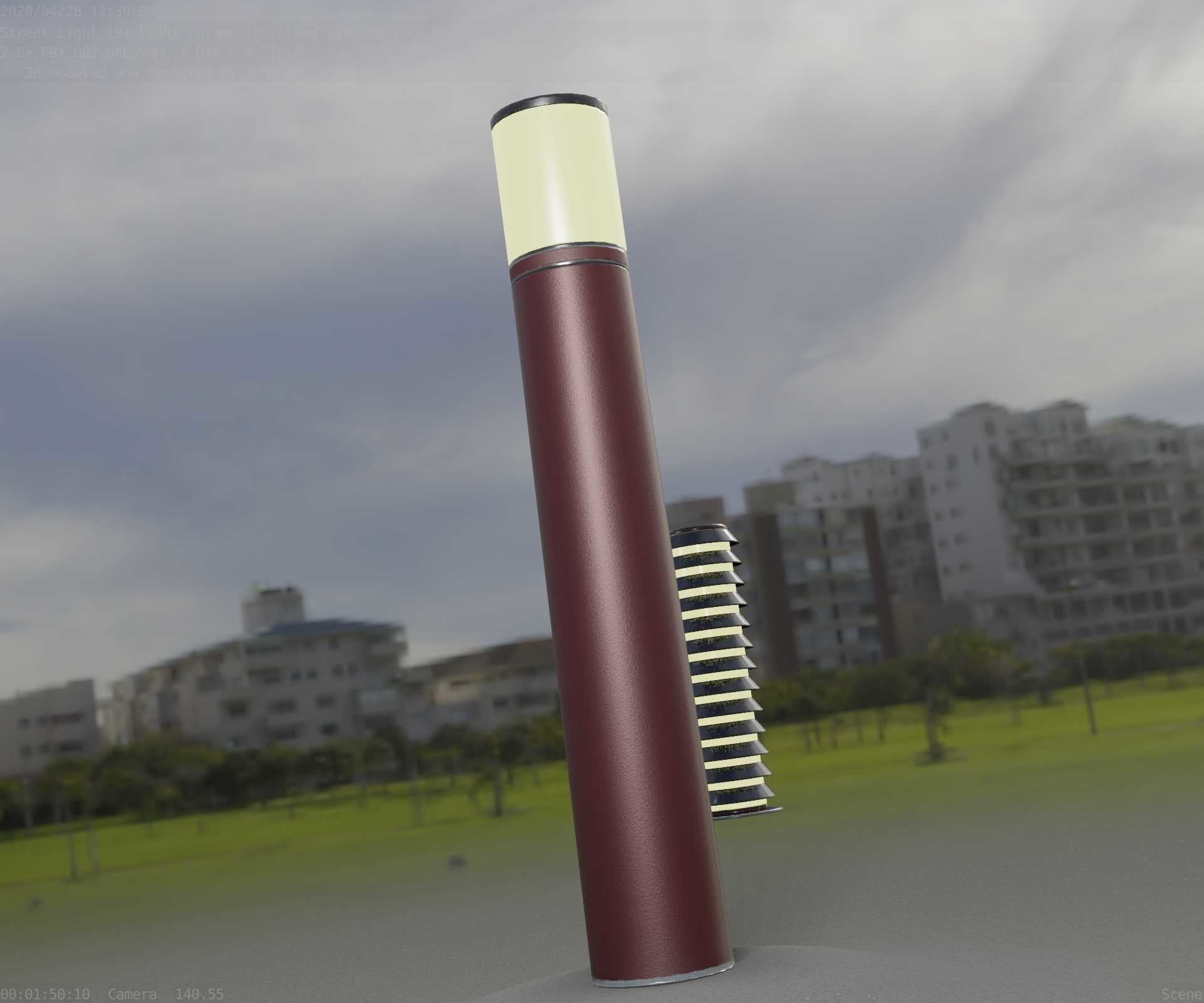 Dark Red Light-Column -27- Street-Light 9 Low-poly 3D model_50