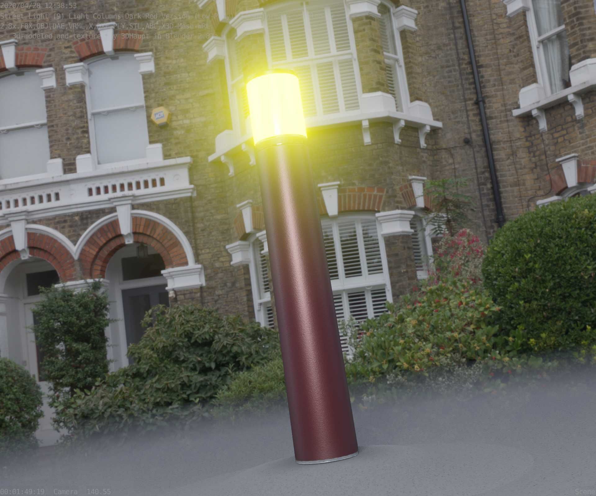 Dark Red Light-Column -27- Street-Light 9 Low-poly 3D model_35