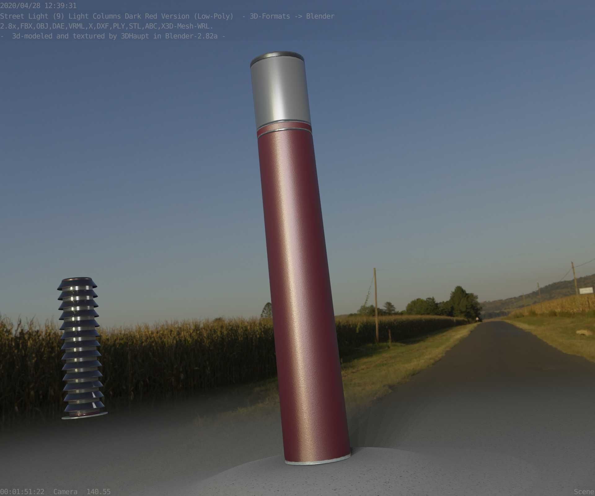 Dark Red Light-Column -27- Street-Light 9 Low-poly 3D model_86
