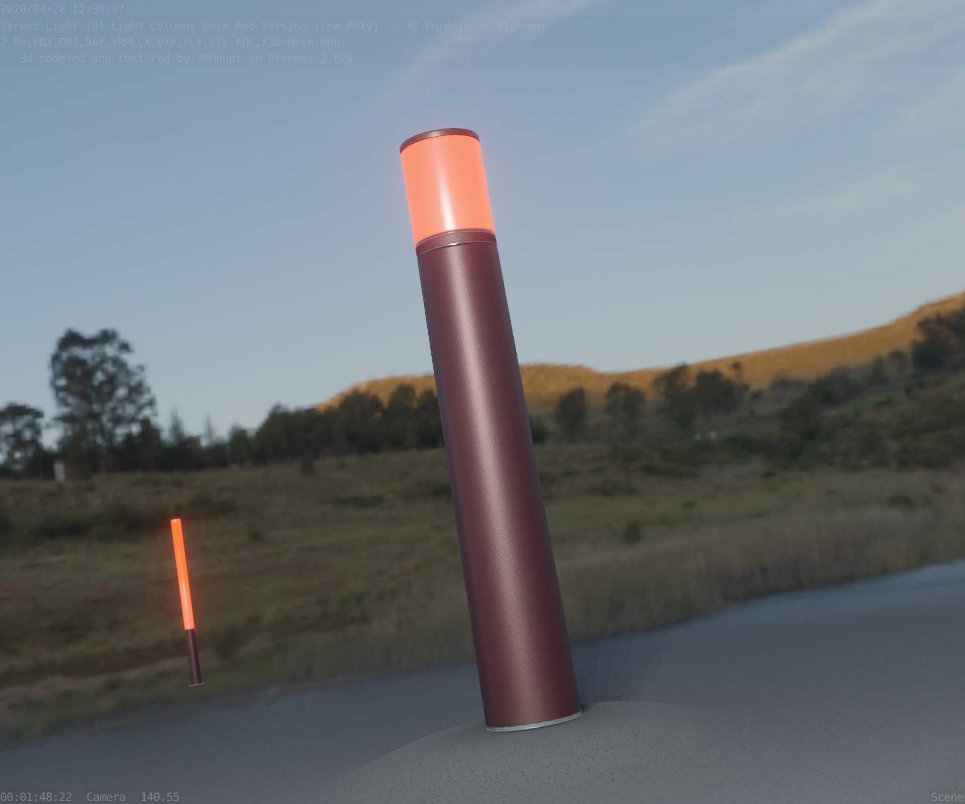 Dark Red Light-Column -27- Street-Light 9 Low-poly 3D model_29