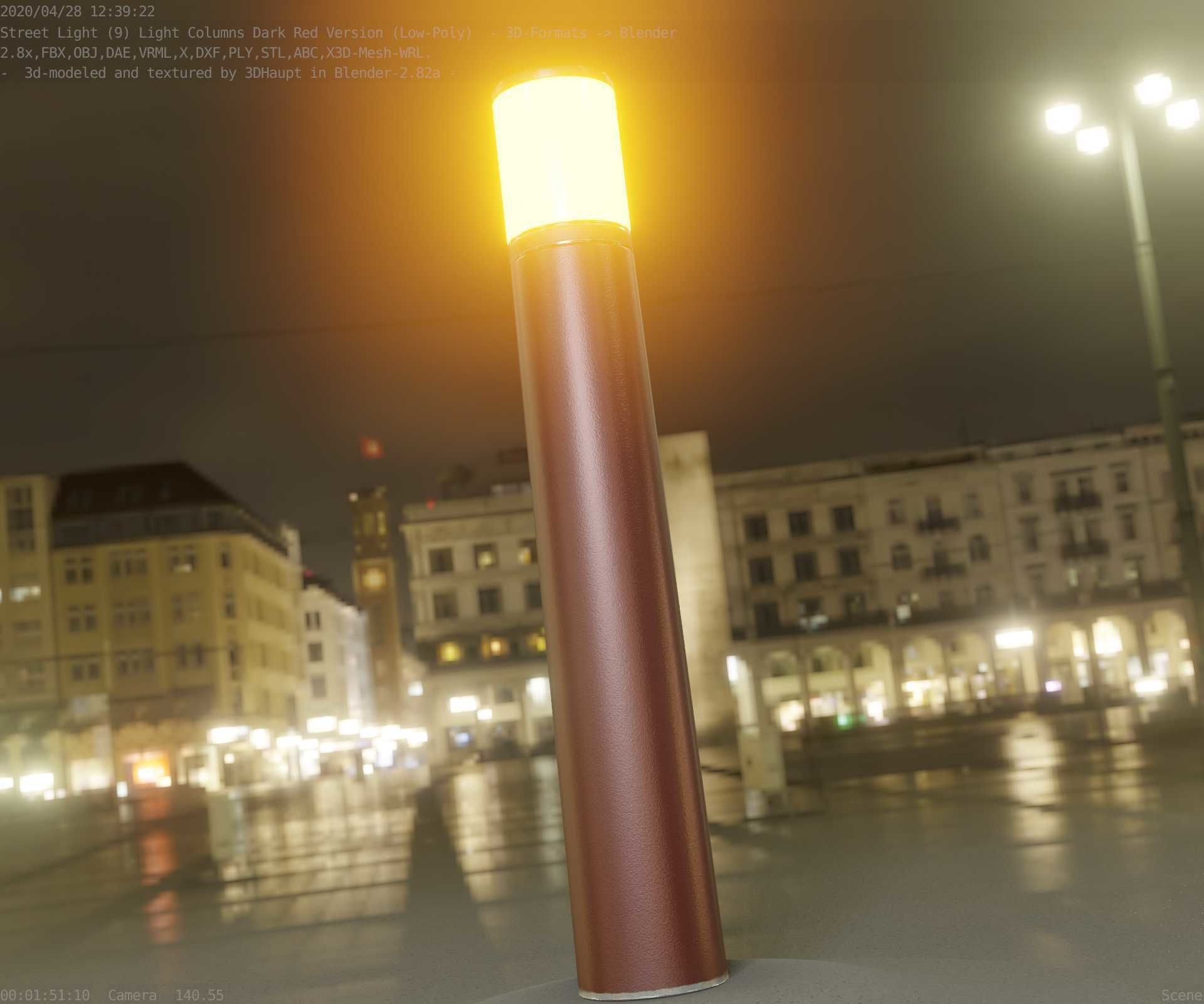 Dark Red Light-Column -27- Street-Light 9 Low-poly 3D model_74