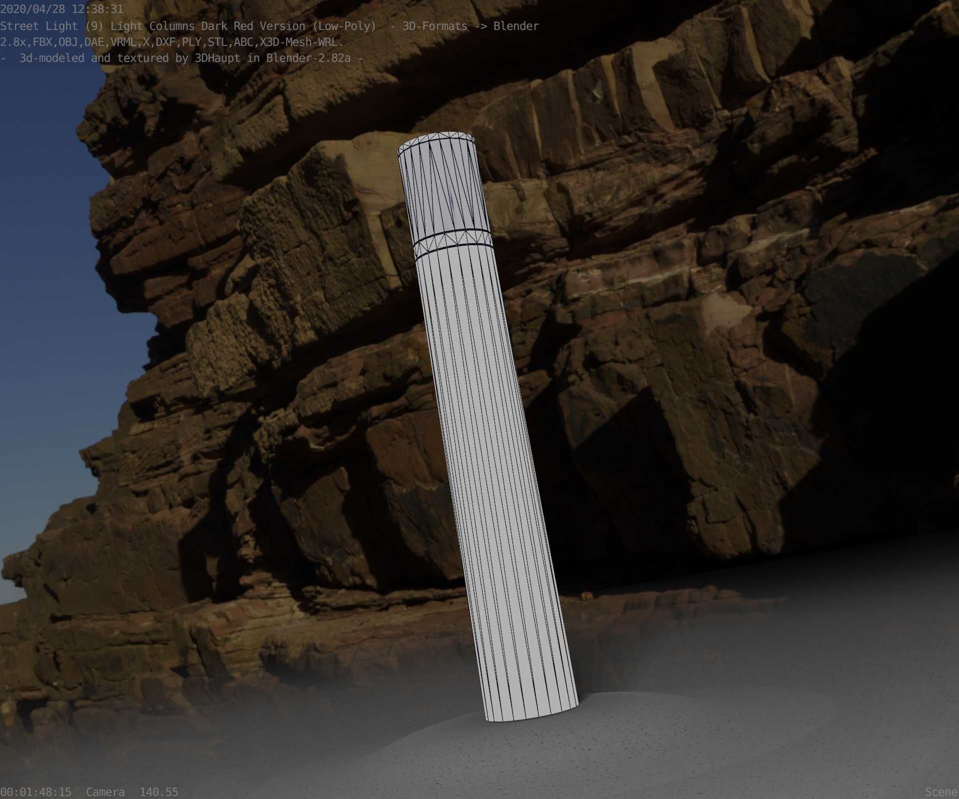 Dark Red Light-Column -27- Street-Light 9 Low-poly 3D model_22