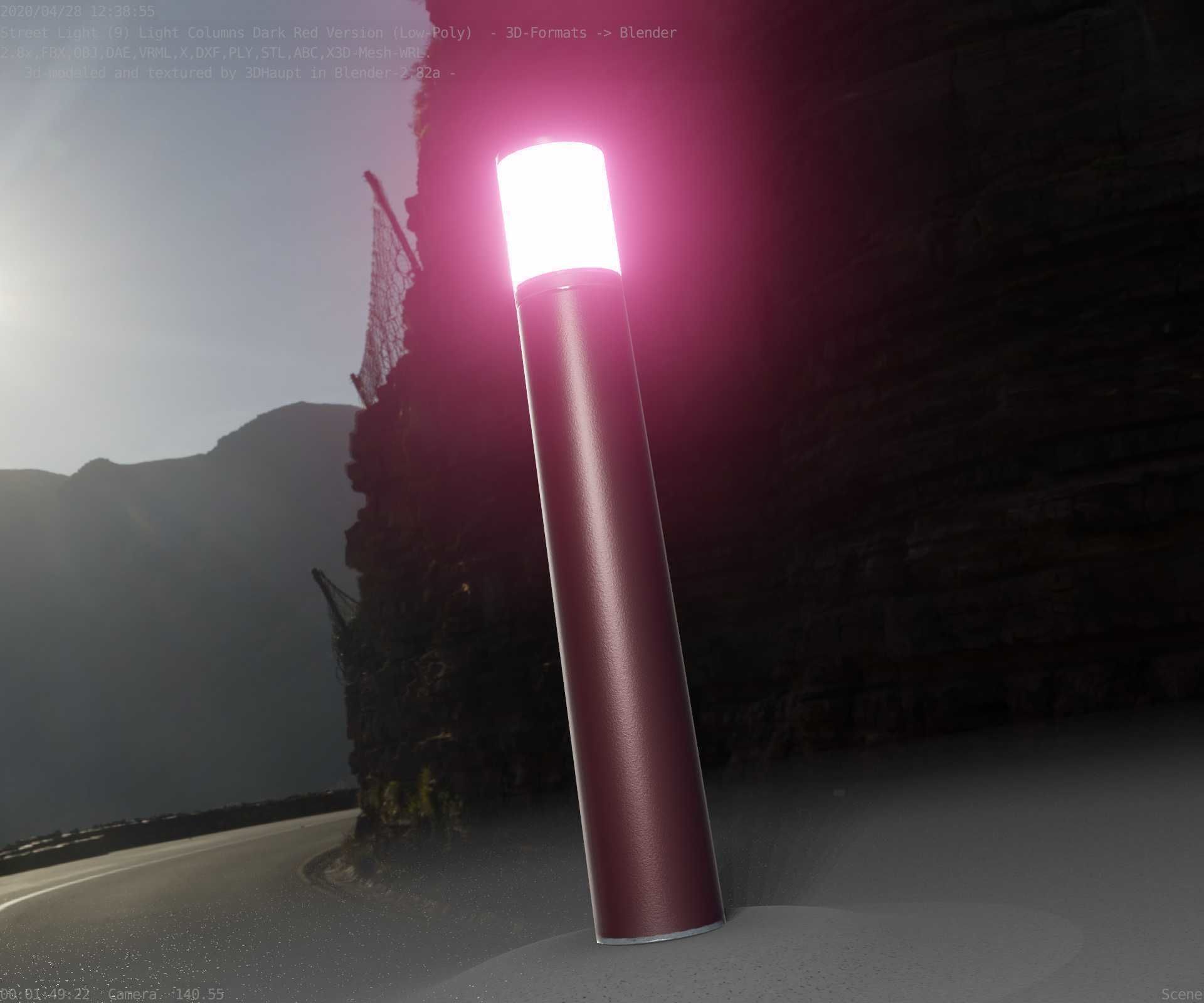 Dark Red Light-Column -27- Street-Light 9 Low-poly 3D model_38
