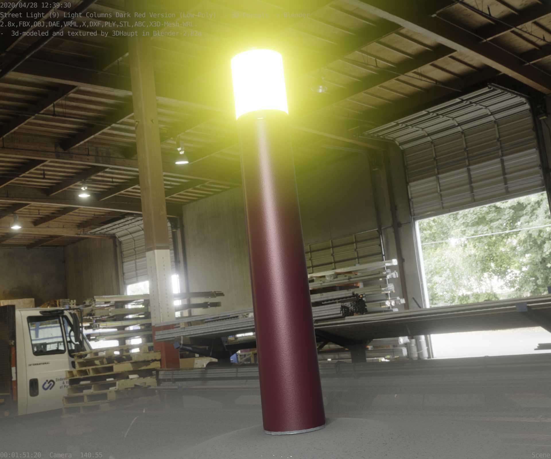 Dark Red Light-Column -27- Street-Light 9 Low-poly 3D model_84