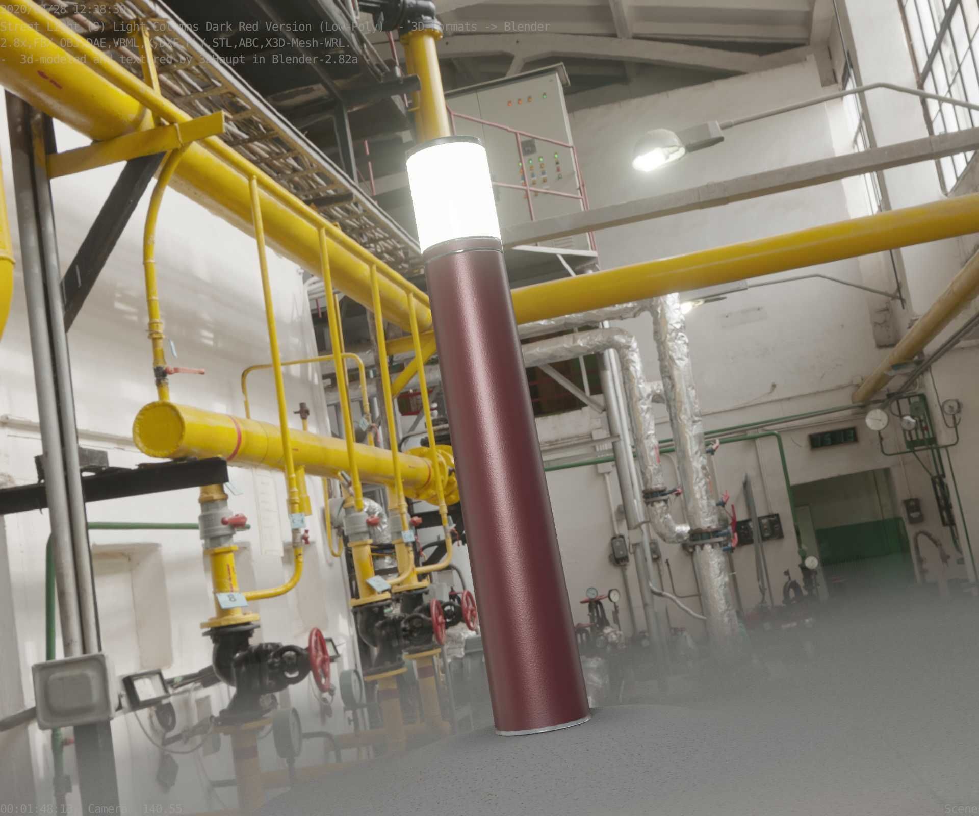 Dark Red Light-Column -27- Street-Light 9 Low-poly 3D model_20