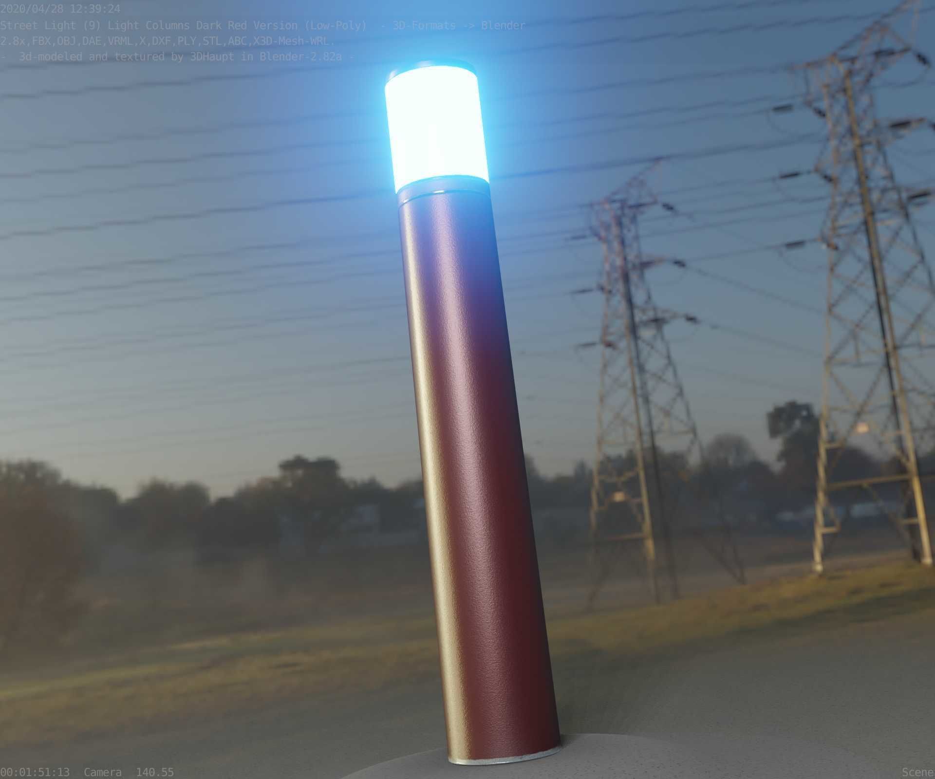 Dark Red Light-Column -27- Street-Light 9 Low-poly 3D model_77